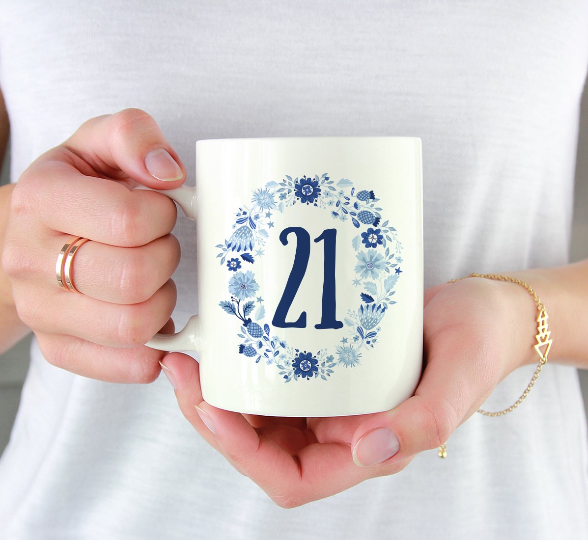 Amazon.com: Andaz Press 11oz. Milestone Birthday Coffee Mug Gift, 21, Blue  Floral Wreath Graphic, 1-Pack, 21st Birthday Girlfriend Wife Aunt  Grandmother Godmother Gift Ideas for Her : Home & Kitchen