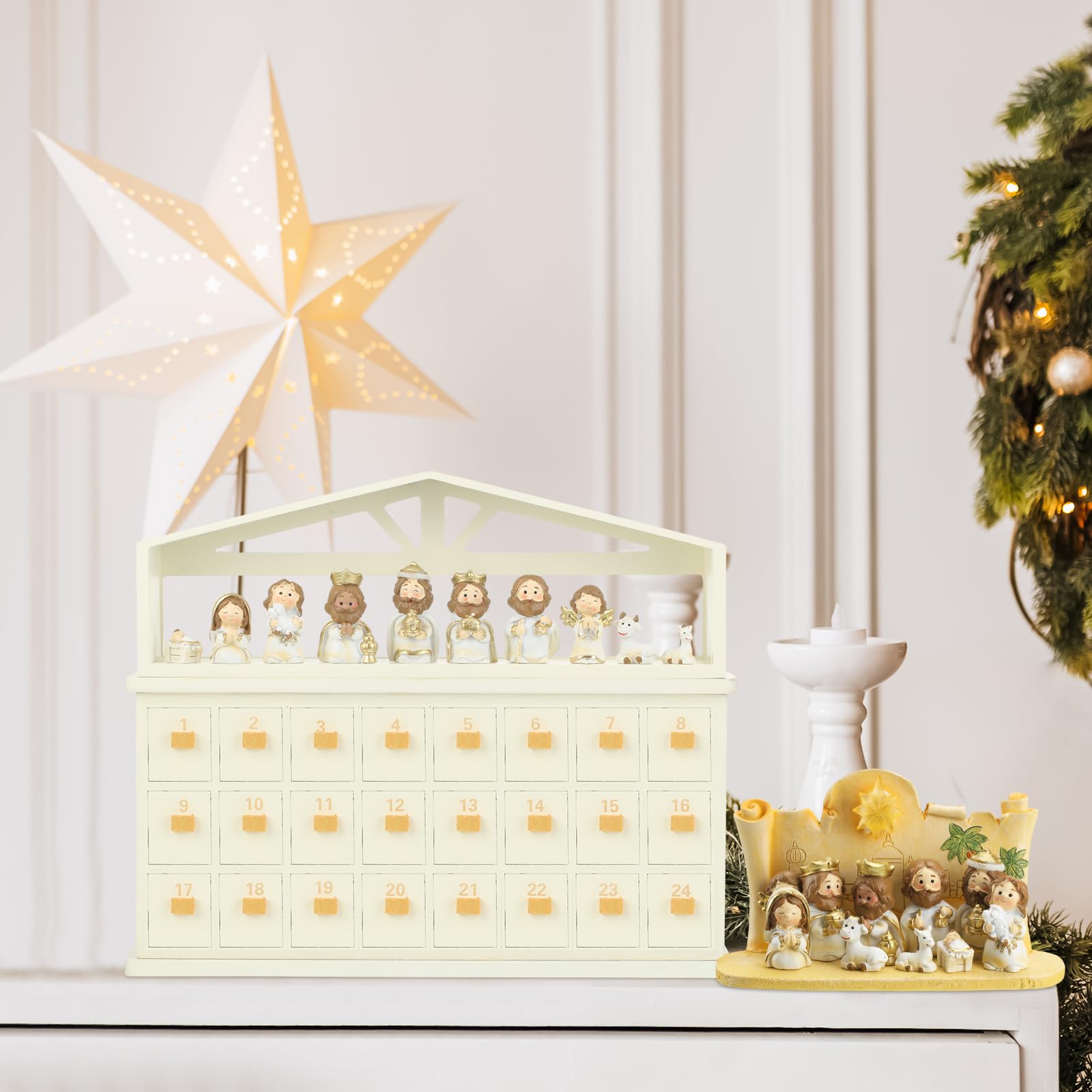 Huwena Wooden Nativity Advent Calendar with Drawers Advent Calendar ...