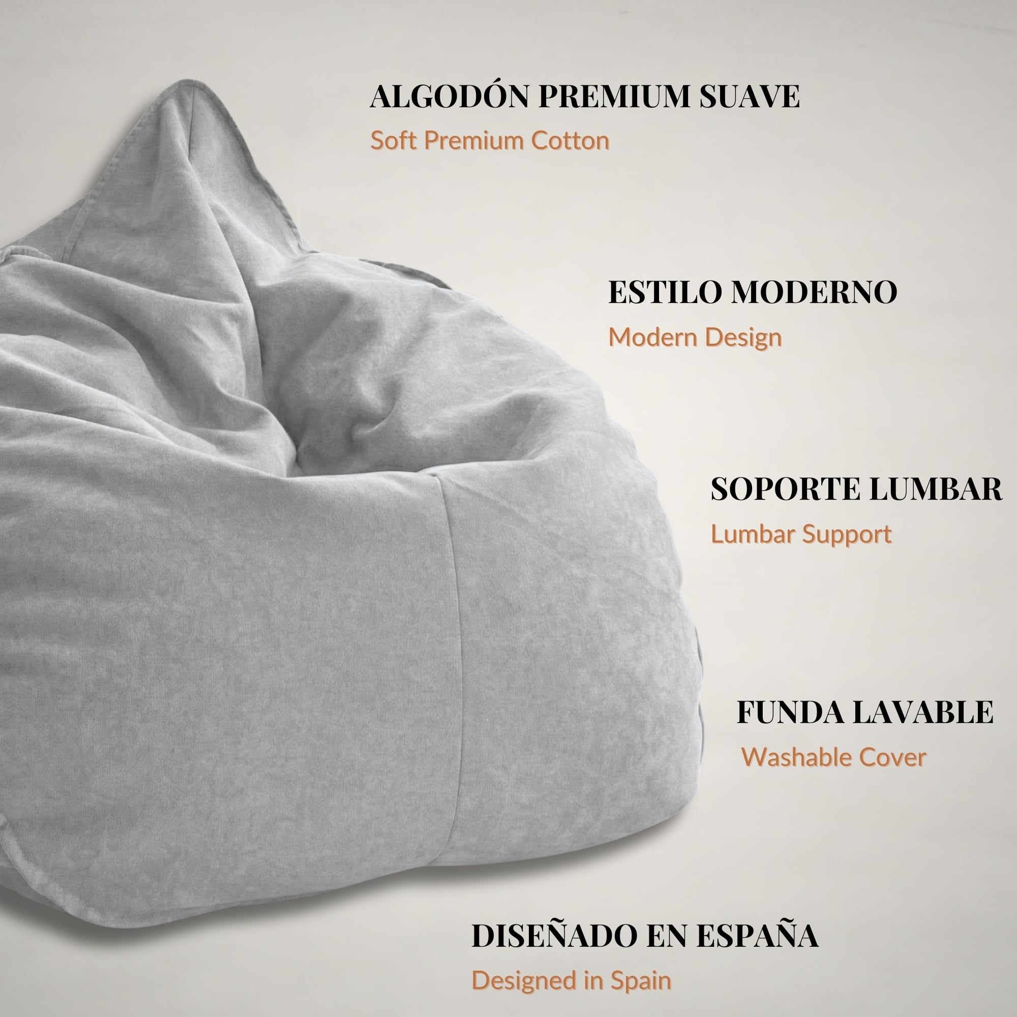 Aiire Puff Salón XXL de Diseño - Sillón Puff con Relleno Incluido - Sofá Puf Gigante de Interior en Algodón Premium - Bean Bag Chair Moderno para Adultos y Habitación Juvenil Gris [100x100x90]