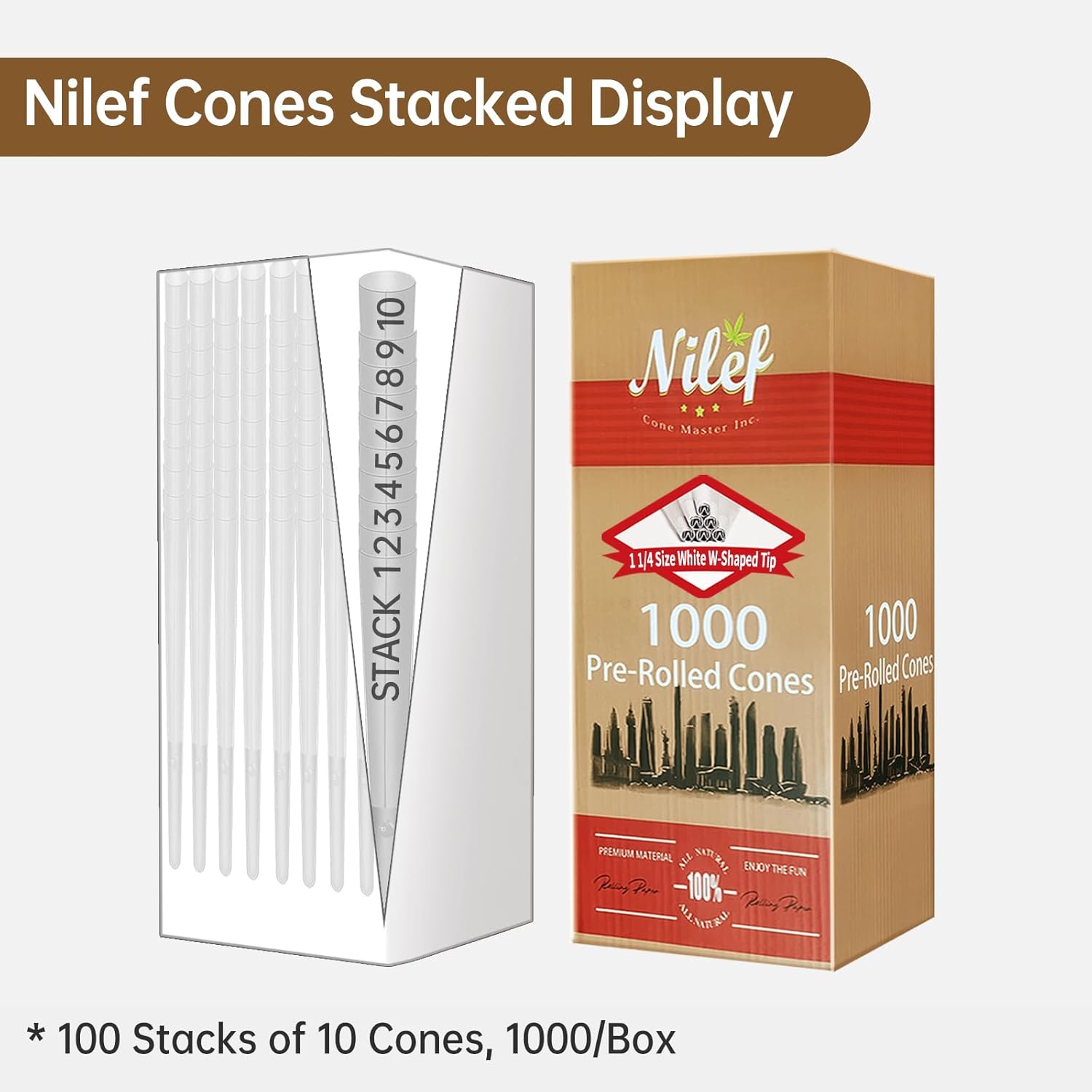 Pre Rolled Cones | 1 1/4 Size 84/26mm | 1000 Pack | White Paper | "W" Filter Tip | Natural Unbleached Rolling Paper | Bulk Pre Rolled Cones Ideal for Automatic and Manual Filling Machines (A8010B)