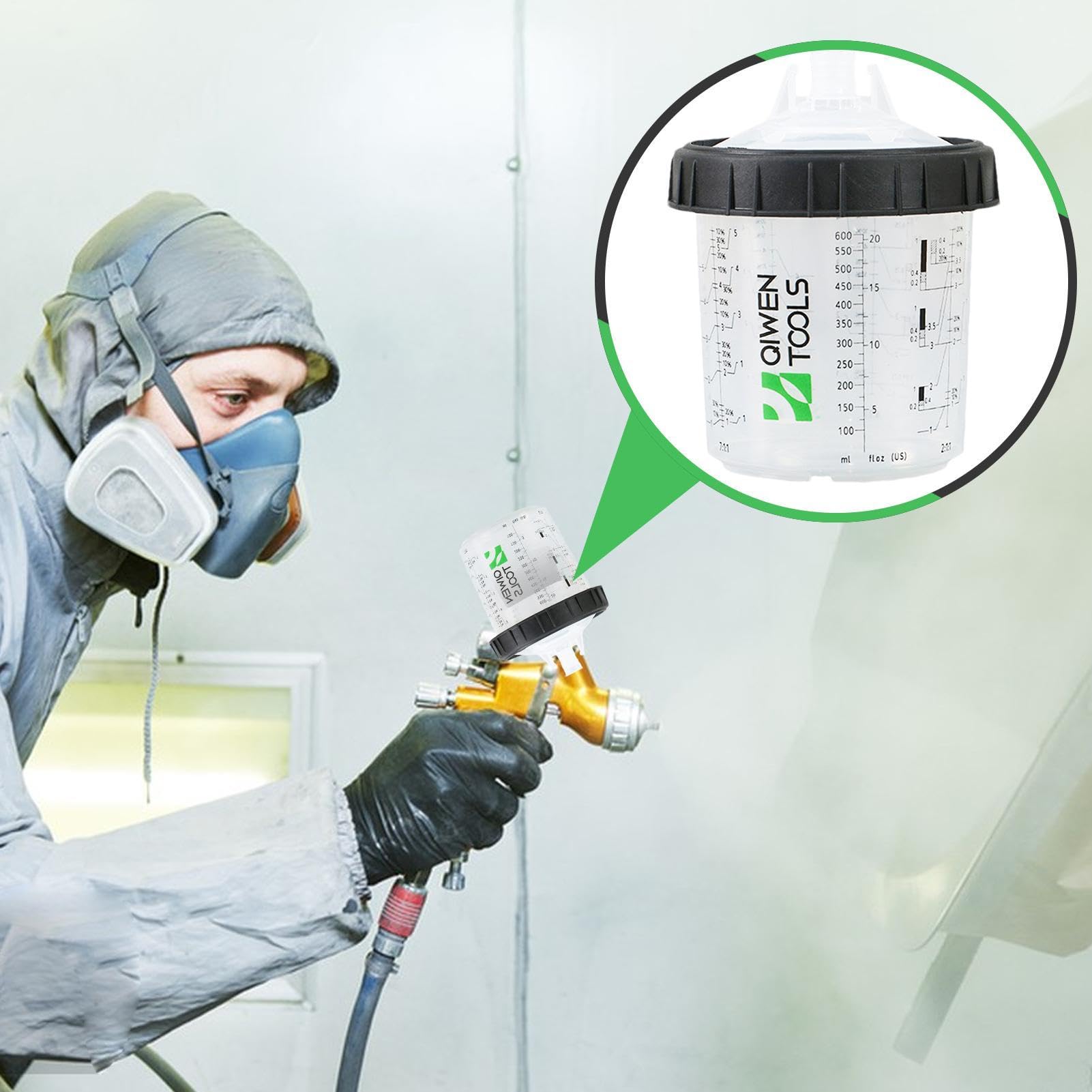 di coppette per pistola a spruzzo – Kit di 50 vernici, contenitore di | miscelazione graduata | accessorio di rivestimento riutilizzabile per riparazioni di finitura auto, attrezzature P
