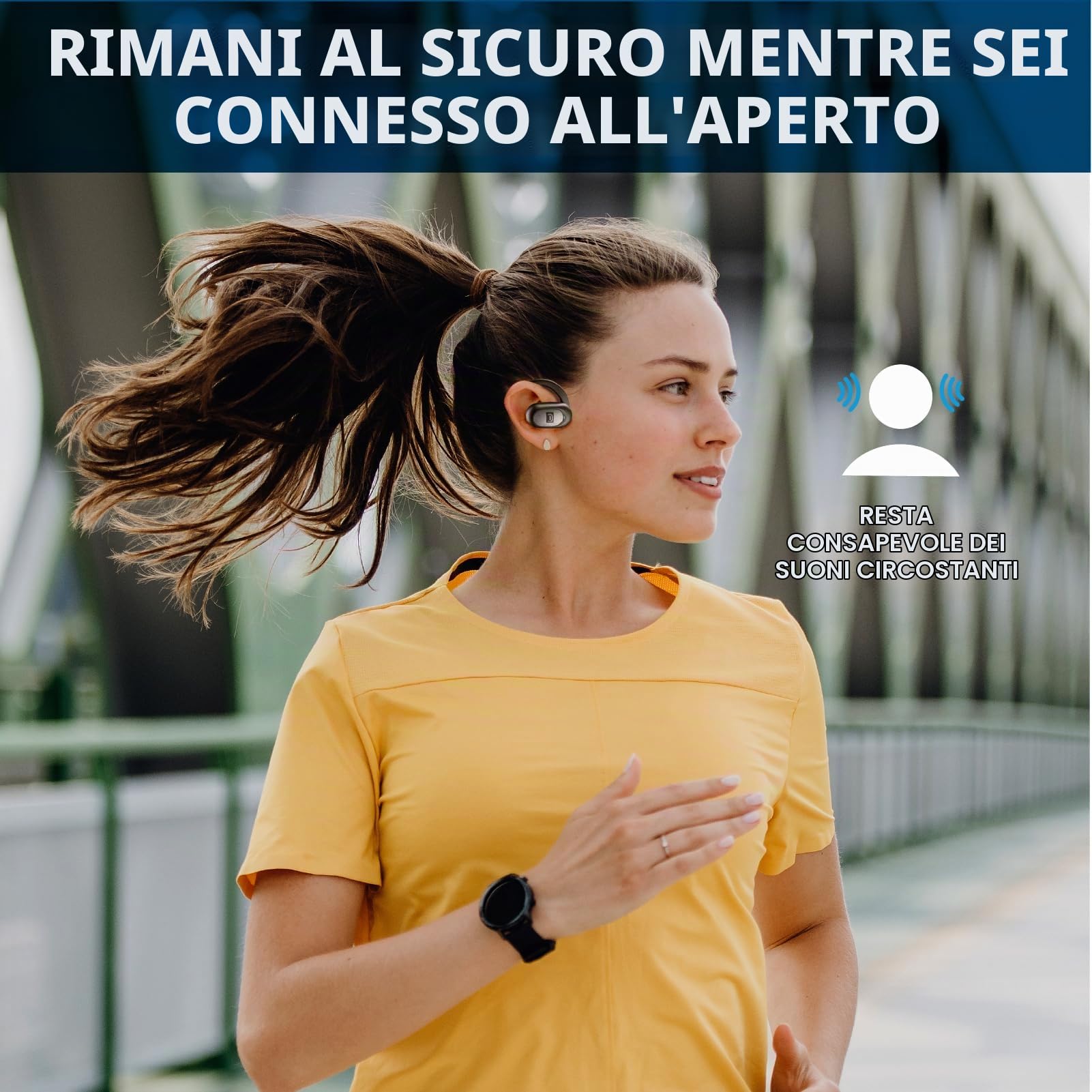 cellularline - Auricolare Bluetooth OPEN-EAR - 54 Ore di Play Time - Certificato IPX5 Resistente a Sudore e Schizzi - Archetto Regolabile - Nero