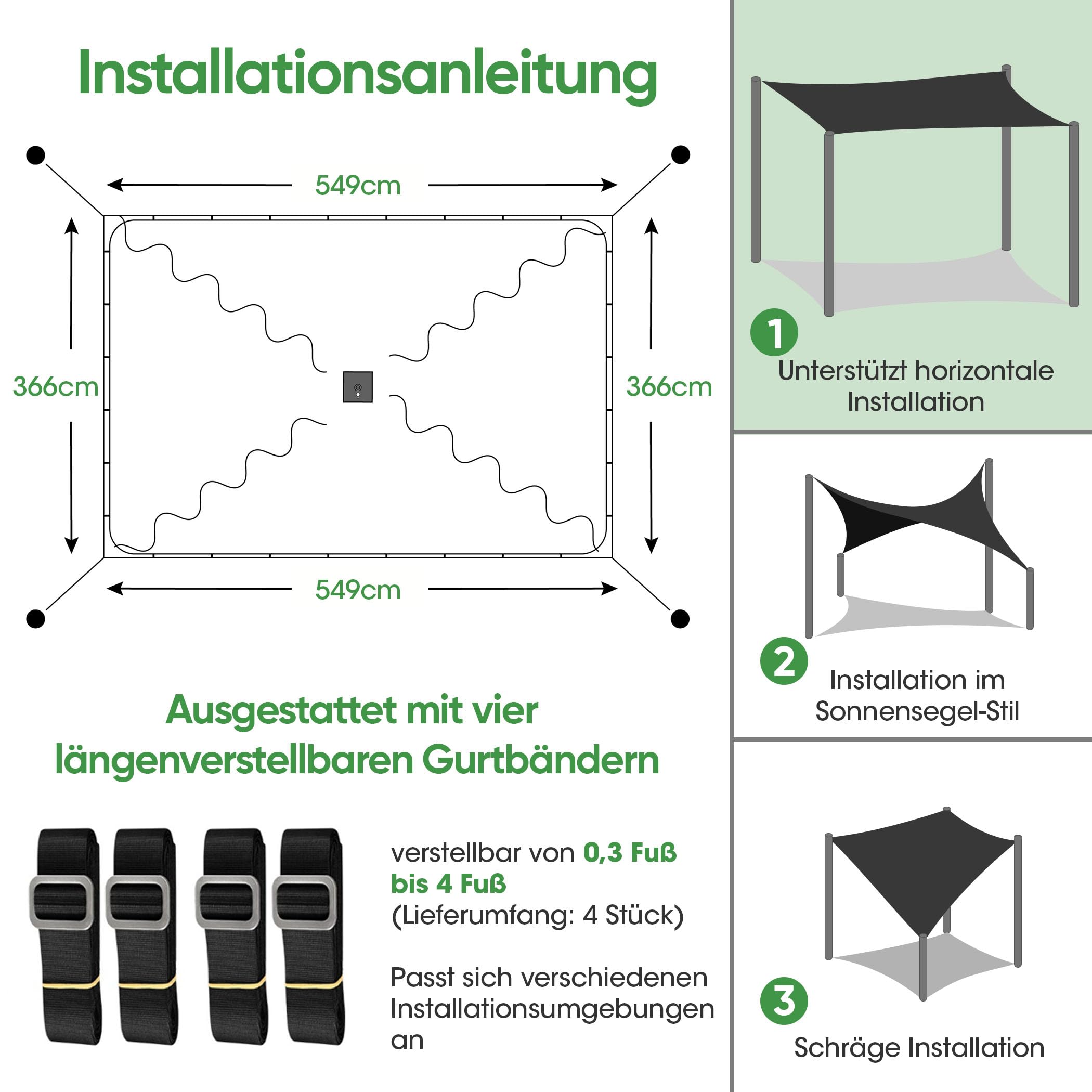 SIHAIAN Sonnensegel Rechteckig 3,6x5,5m, Wasserdichtes Segeltuch, UV-beständig & robust mit doppelter Aufhängung, Sonnenschutz für Terrasse & Balkon, Für Garten, Outdoor und öffentliche Einrichtungen