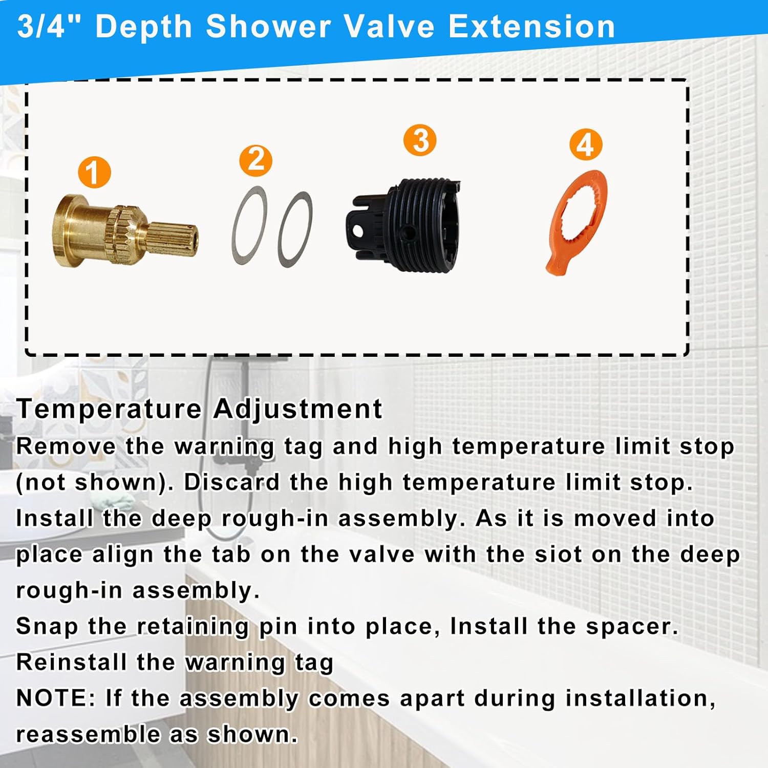 10350-NA Deep Rough Kit, 3/4" Depth Shower Valve Extension for Rite-Temp Systems, Compatible with Kohler K-8305, K-28305, GP800881 Pressure Balance Cartridges