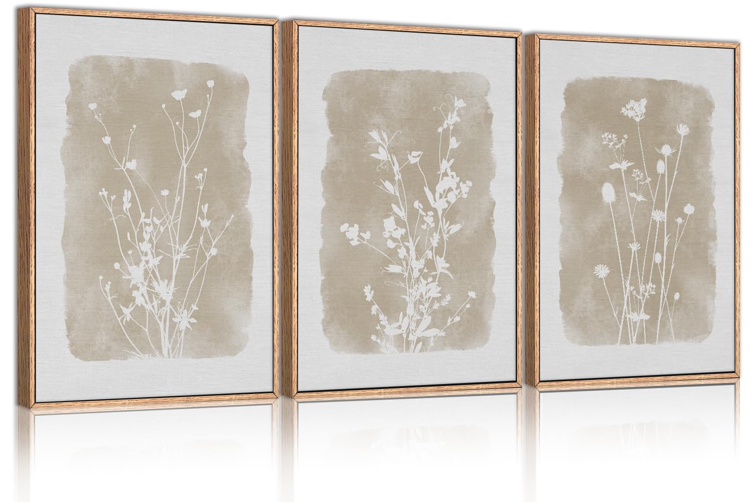 Photo 1 of ** DAMAGE MAJOR** HPINUB Large Boho Wildflowers Canvas Framed Wall Art Set,Minimalist Vintage Flower Wall Decor,Beige Floral Botanical Artwork for Living Room Bedroom,Dining Room,Office -24"x36"x3