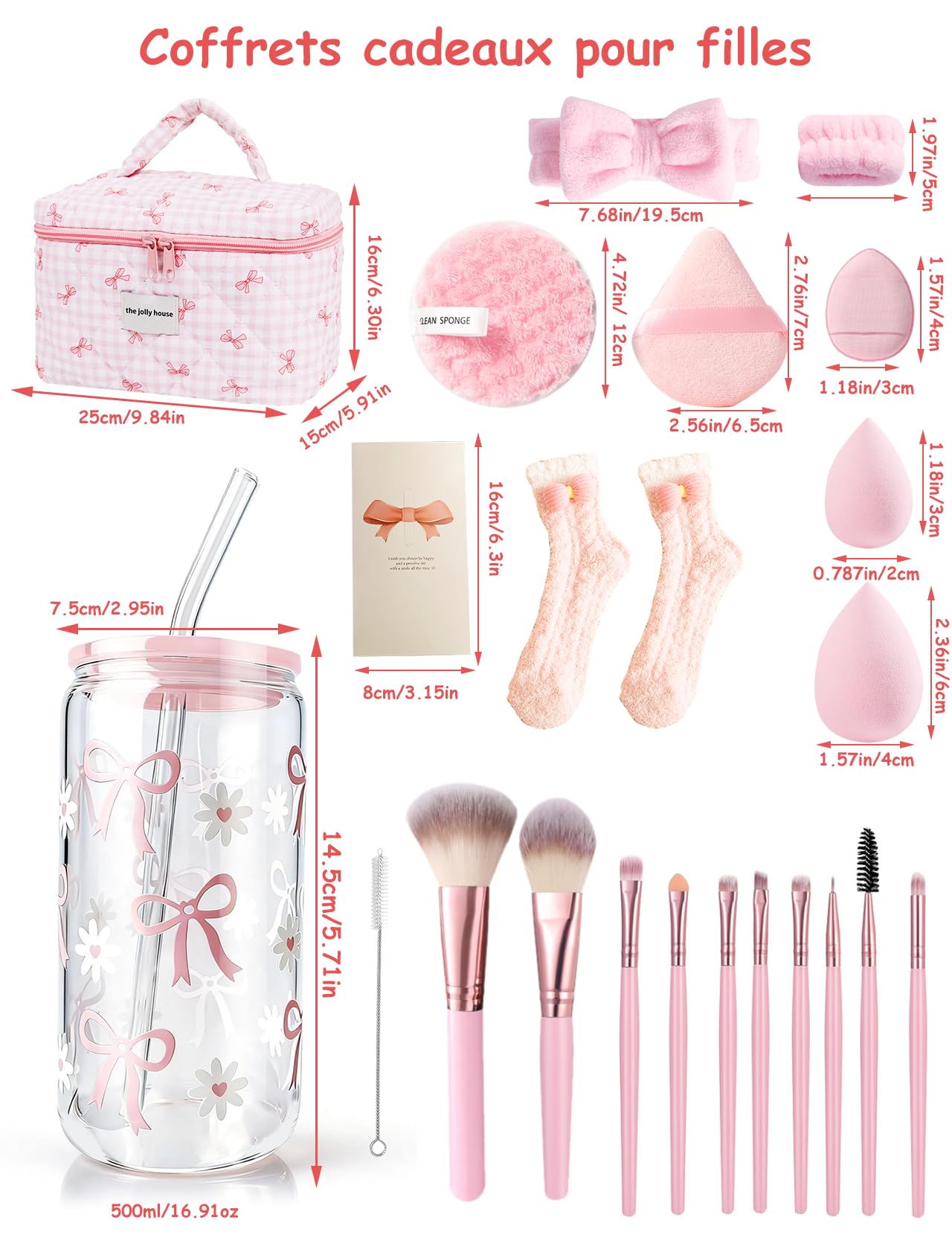 Cadeaux pour Filles 9 10 11 12 13 14 15 16 17 18 Ans, Idées Cadeaux Ensemble Cadeau, Cadeau Fille 9 à 18 Ans, Anniversaire Cadeaux de Saint-Valentin Tasses en Verre de Fille avec Paille et Couvercle