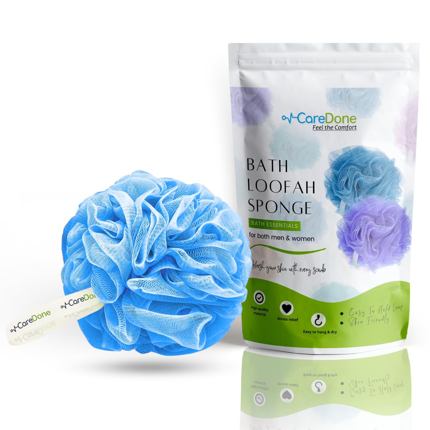 Caredone Body Scrubber & Shower Loofah Sponge | Loofah is for Men, Women, and Kids| Round Sponge Loofah (Blue)-image-29