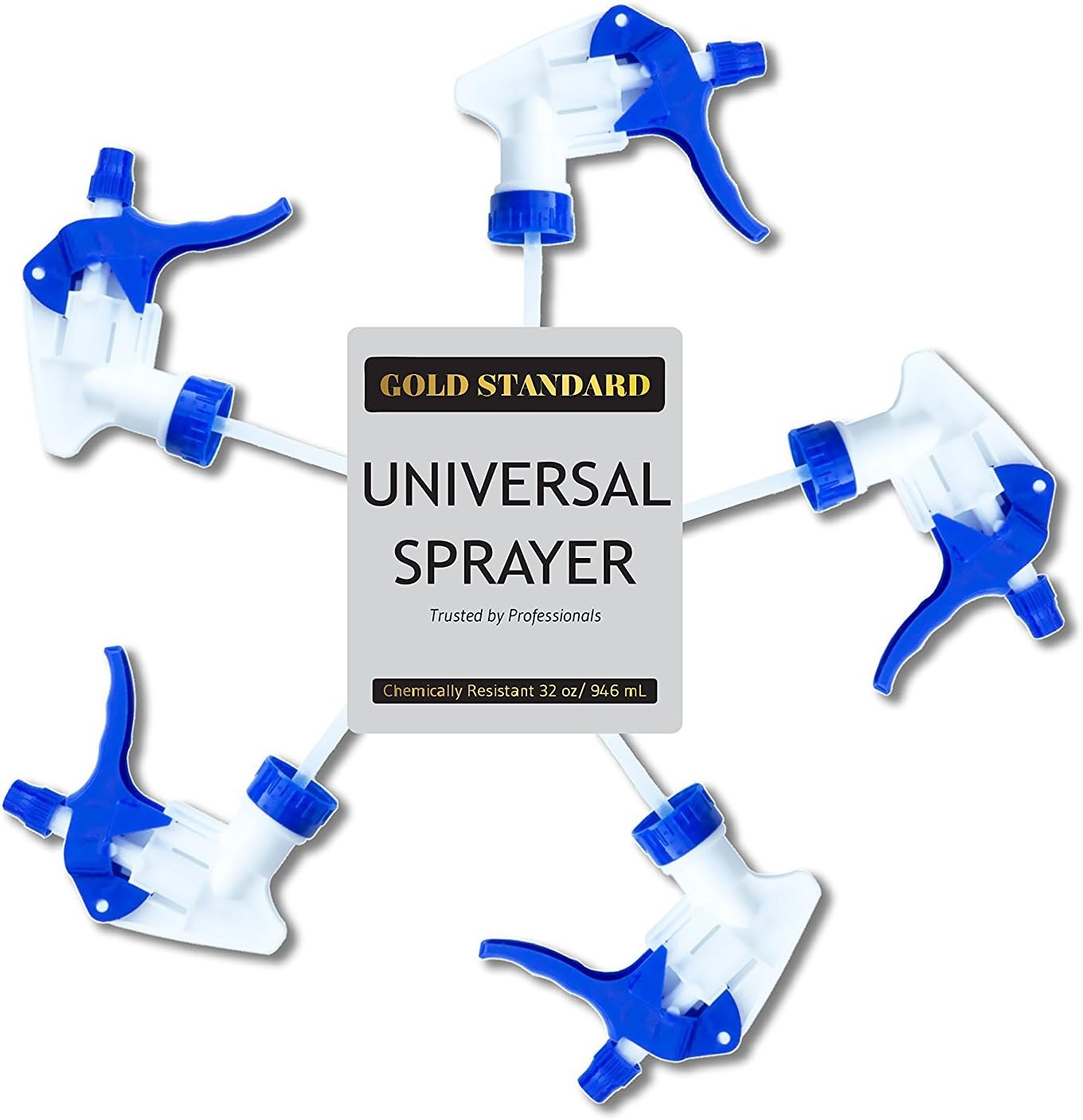 Gold Standard 32 oz Empty Plastic Spray Bottle Pump Nozzles - Industrial Strength for Commercial or Home Use (5 Triggers)