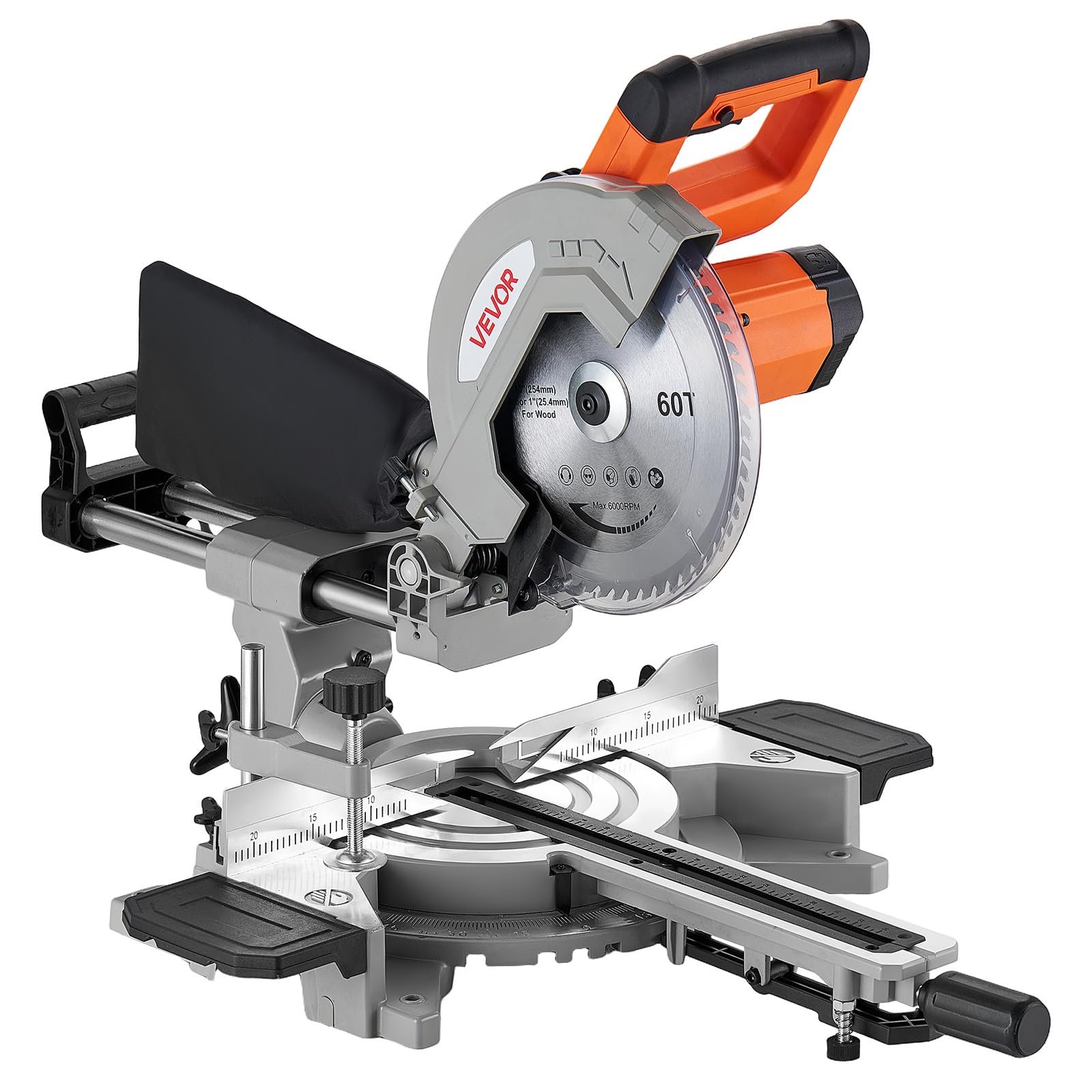 VEVOR Troncatrice Scorrevole per Taglio Obliquo e a Mitra, Lama Elettrica da 254 mm 1800 W, Angoli e Profondità Regolabili, Base in Alluminio, Portatile, per il Taglio di Legno Metalli e Laminati