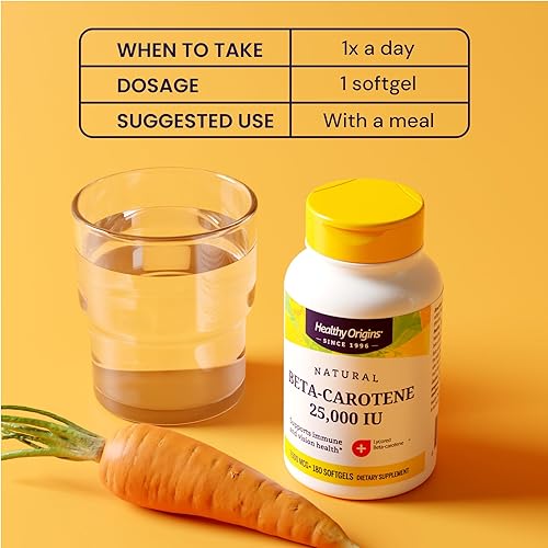 Miniatura 5 de Healthy Origins Betacaroteno 25,000 UI (7,500 mcg), suplemento de provitamina A para antioxidante, ojo e inmunitario, 180 cápsulas blandas