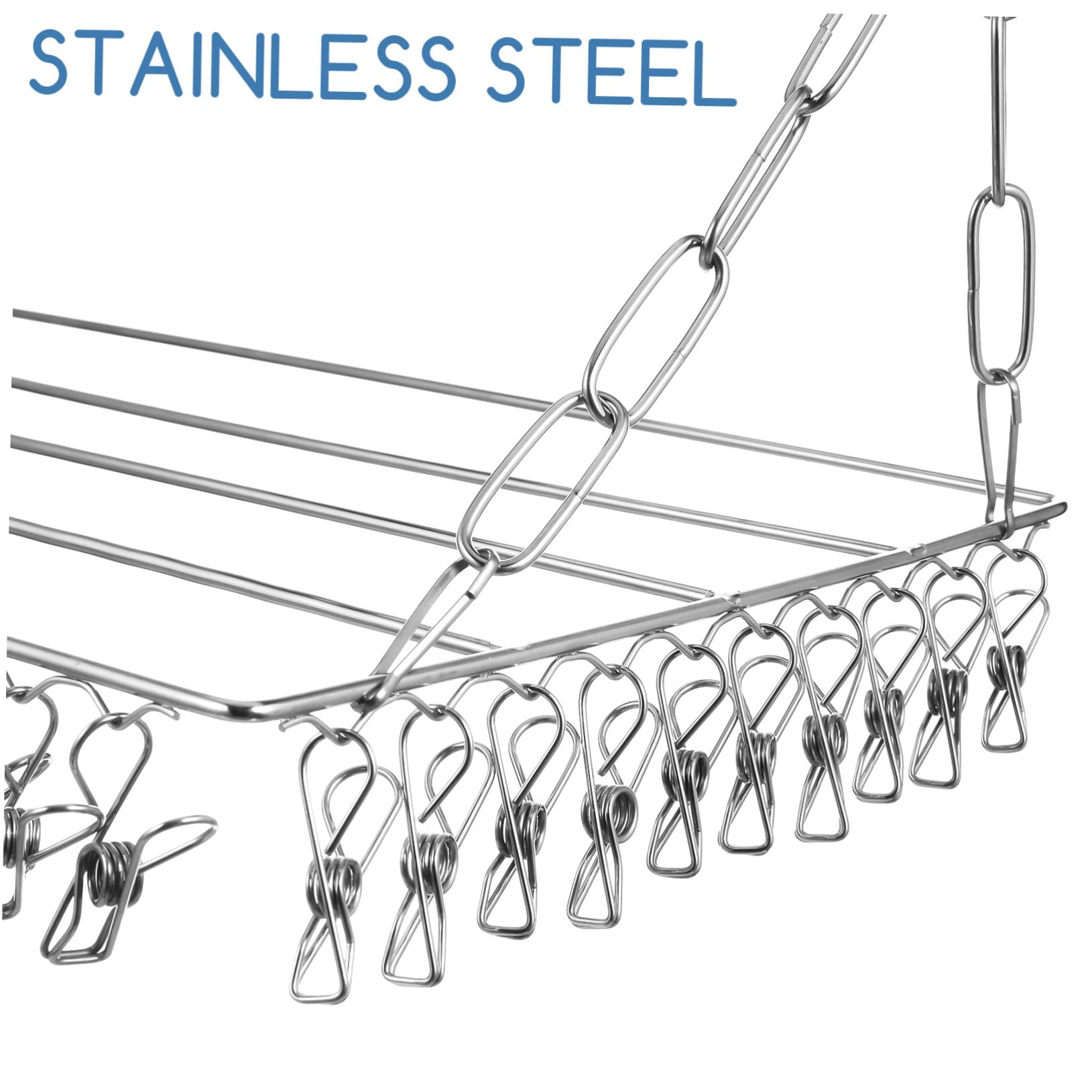 WOONEKY Stendibiancheria per Calzini e Cappelli con Clip in Acciaio Inox, Pieghevole e Resistente al Vento, Appendino Sospeso Salvaspazio per Asciugare Vestiti e Accessori in Casa