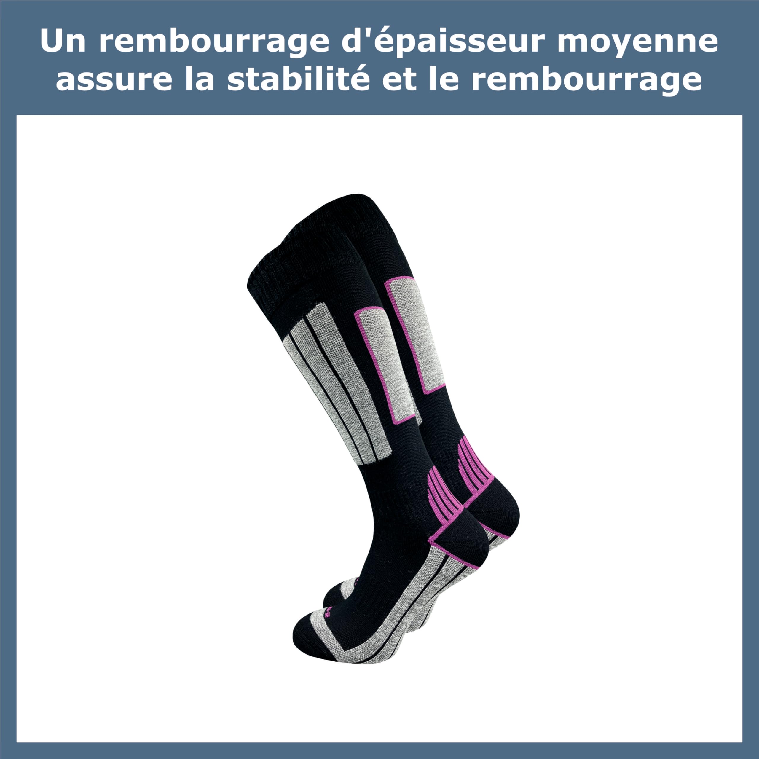 GAWILO Chaussettes de ski pour femmes avec laine chaude et rembourrage fonctionnel spécial | 4 paires