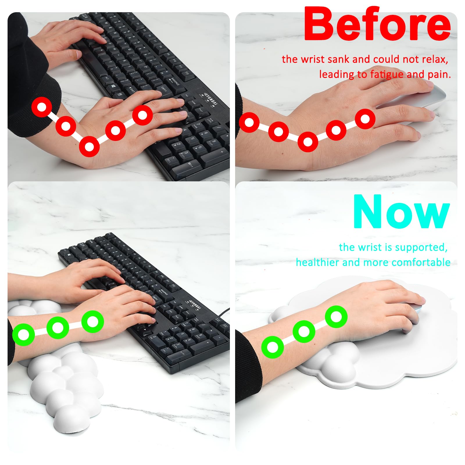 Cloud Keyboard and Mouse Wrist Rest Pad for Computer Arm Pain Relief- Ergonomic Wrist Support Mousepad with Non-Slip PU Base for Office, Gaming, and Home Use Anti-Fatigue(White)