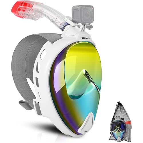 Odoland Snorkel Mask, Full Face Snorkeling Mask, 180 Panoramic View Diving Mask with Camera Mount, Dry Top System for Adult