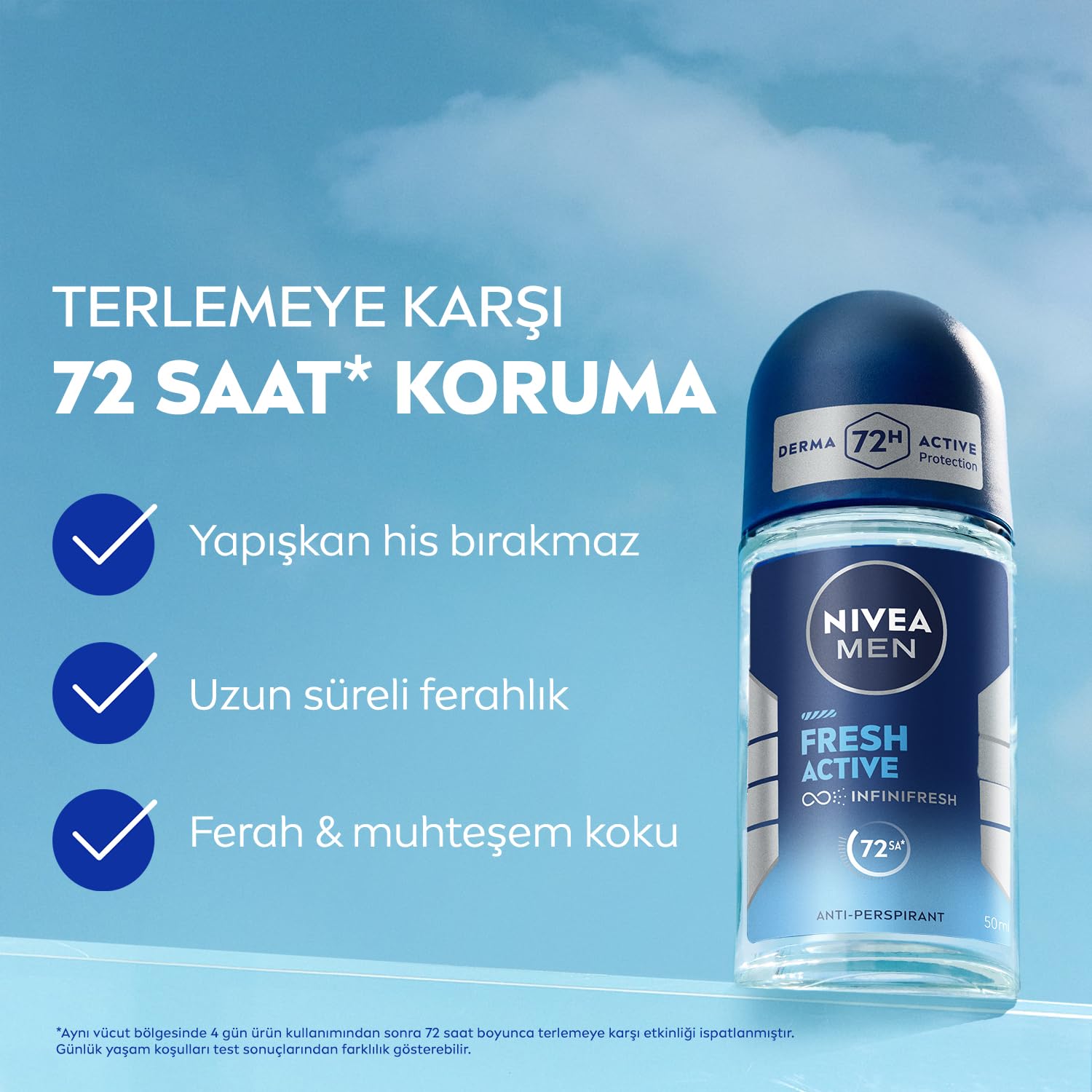 NIVEA MEN Erkek Roll on Deodorant 50 ml,Terlemeye Karşı 72 Saat Koruma,Okyanus Özleri Kokusu,Uzun Süren Ferahlık,Yapışkan His Bırakmaz,Etil Alkol İçermez