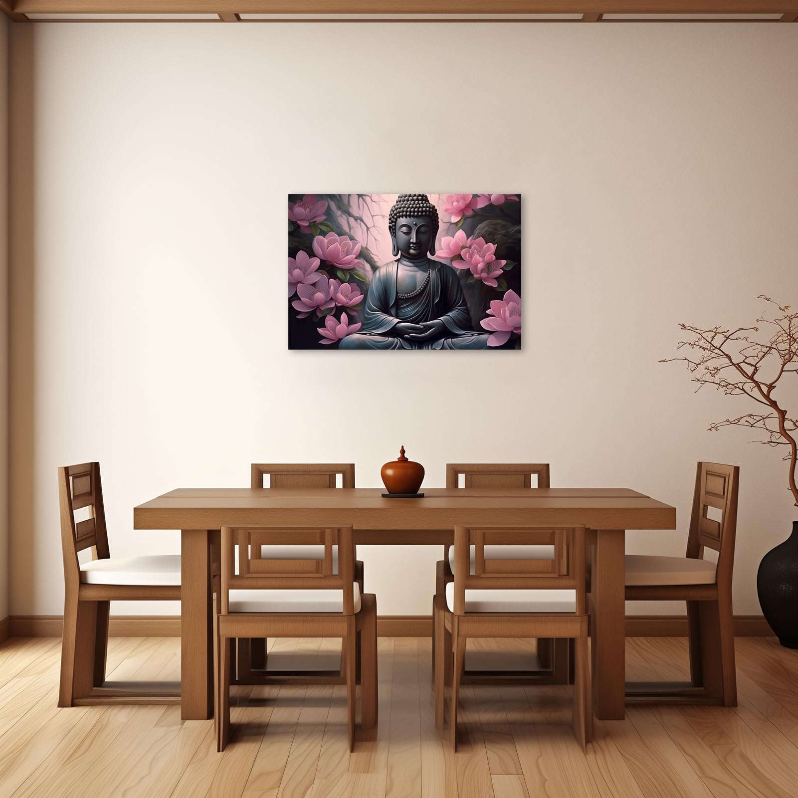 Amazon.co.jp: ZXHYWYM ブッダ ウォールアート 仏像 & ピンクの花の