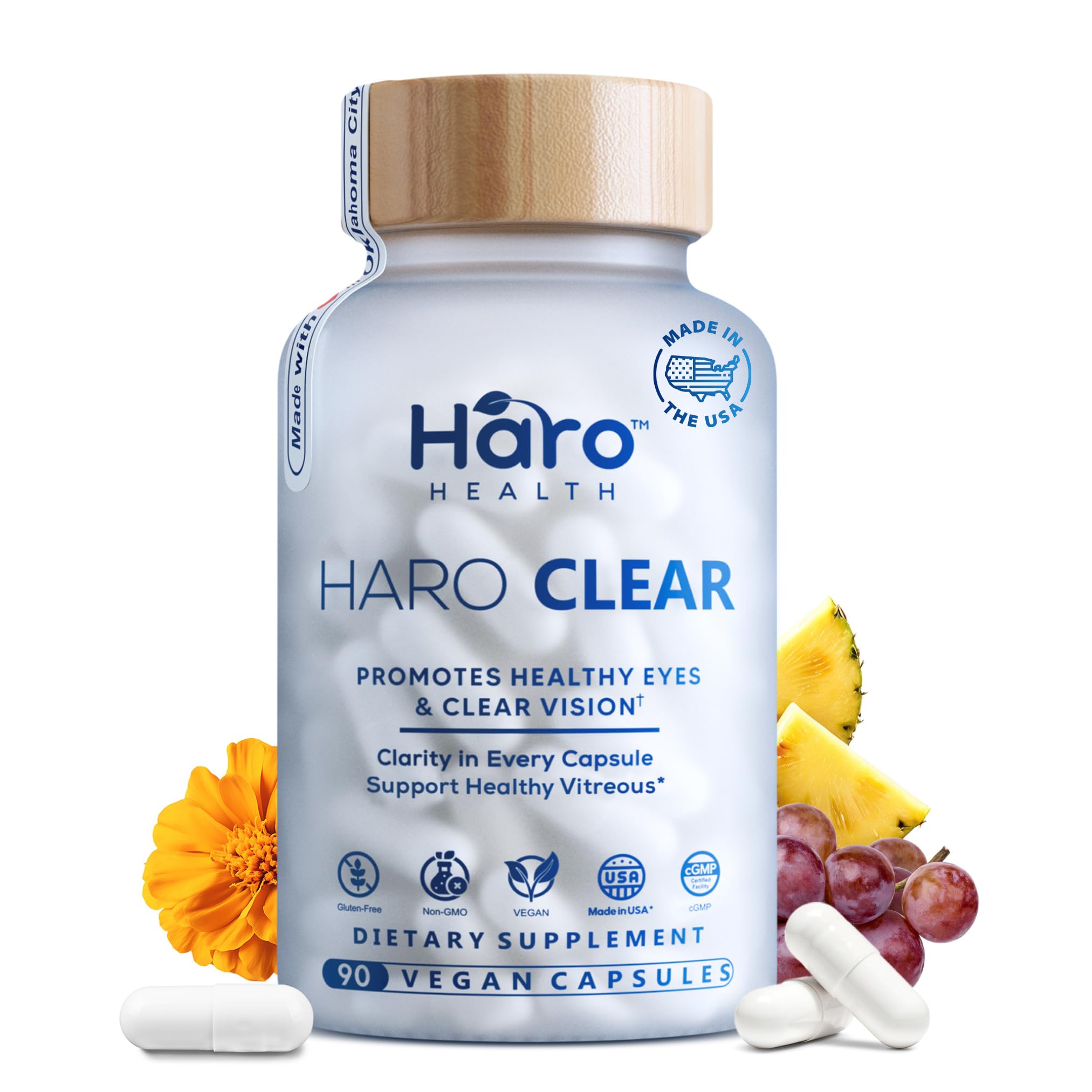 HARO Clear AREDS 2 Eye Vitamins with Lutein and Zeaxanthin for Dry Eyes, Screen Strain & Degeneration, Advanced Macular Support and Vision Supplements for Adults & Seniors, 90 Vegan Capsules