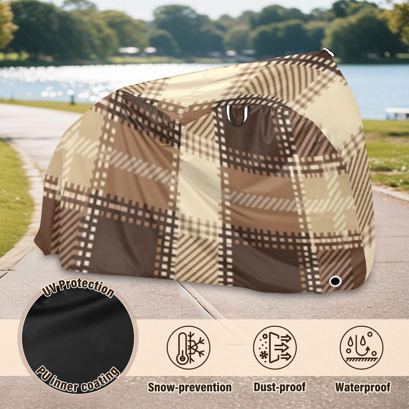 Housse de vélo d'extérieur imperméable à motif tartan marron