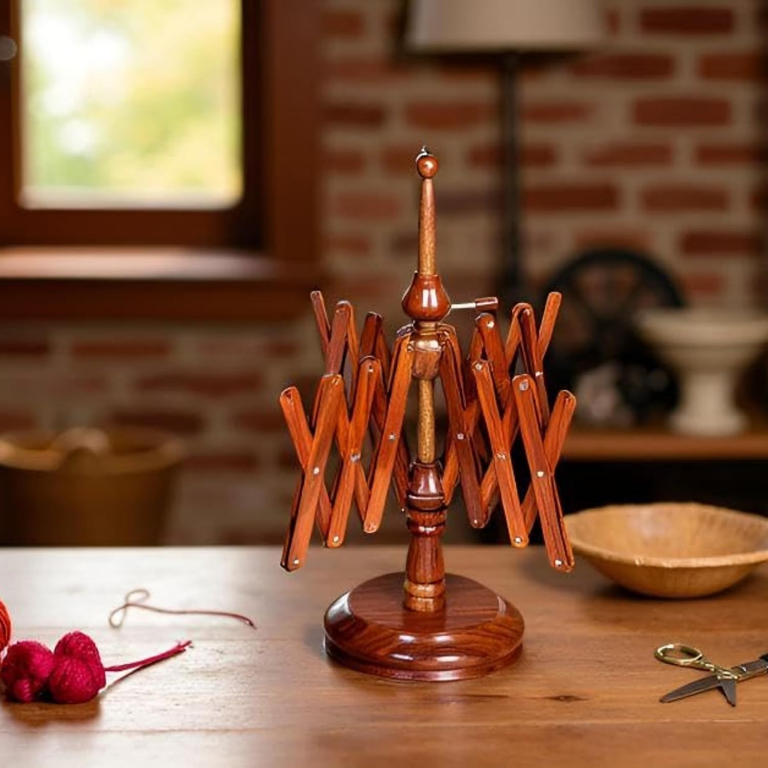 Antique Vintage Wooden Yarn Winder for Knitting and Crocheting Wool Yarn String and Fiber Ball Winder by Sunrise Wood Store (Rose Wood Swift)