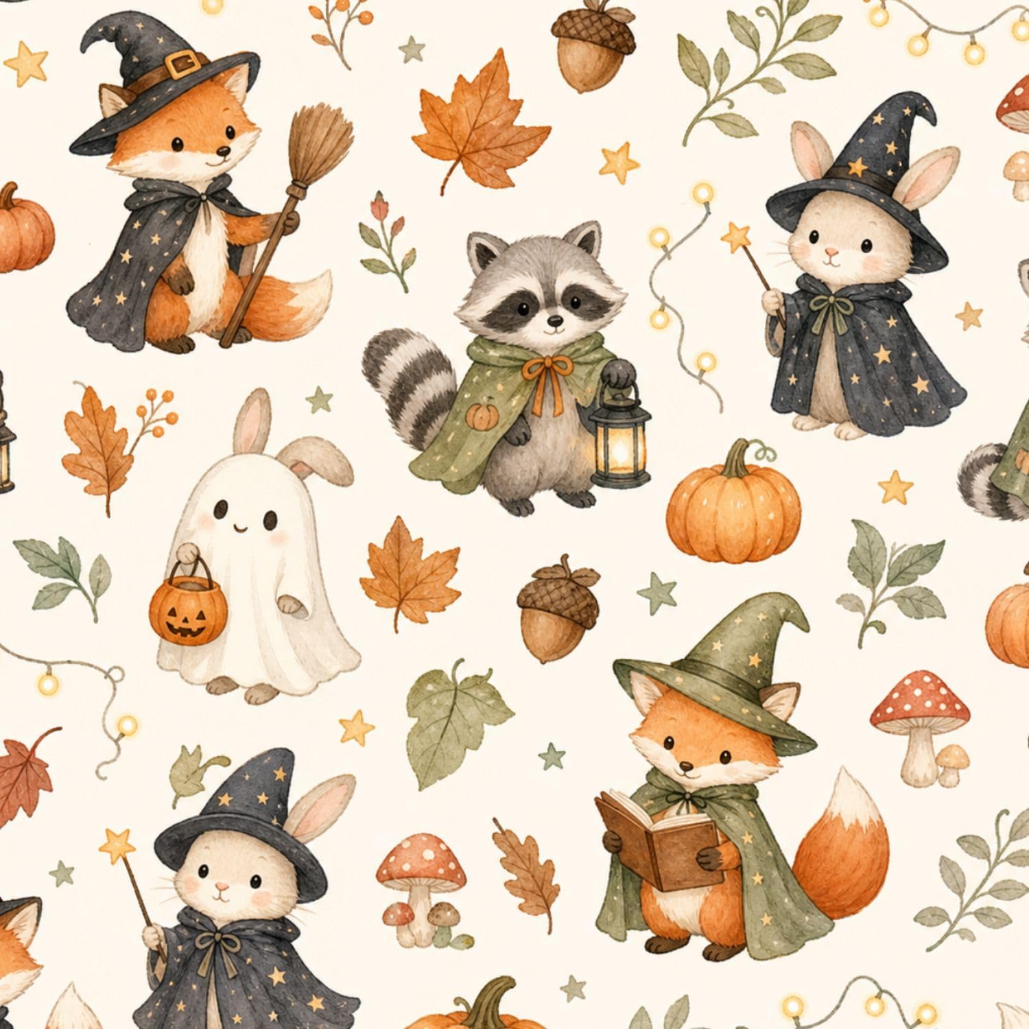 DERUINVAIO Self Adhesive Feature Removable Cute Halloween Woodland Peel and Stick Vinyl Wallpaper Roll, Sticky Lining Paper for Bedroom, Living Room, Kitchen Walls