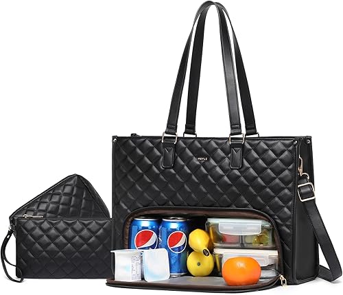 Keyli Juego de 3 bolsas de almuerzo para mujer, bolsa de trabajo para laptop de 15.6 pulgadas con compartimento aislado para lonchera y bolsa de