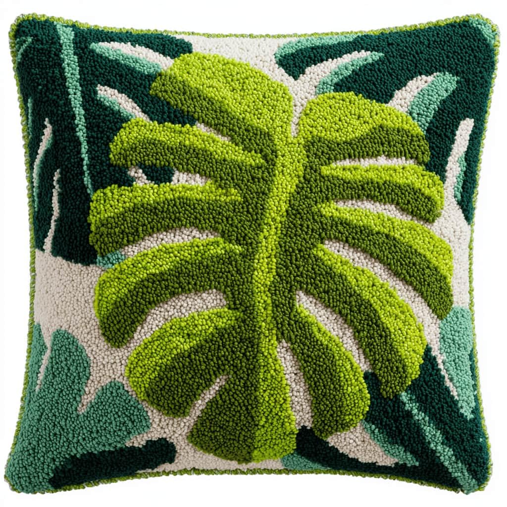 Kitquiver Latch Hook Kits for Adults Leaf Rug Cover Pillowcase Beginner DIY Needlework Embroidery Kits Handmade Set Craft Sofa Home Decor 43X43Cm