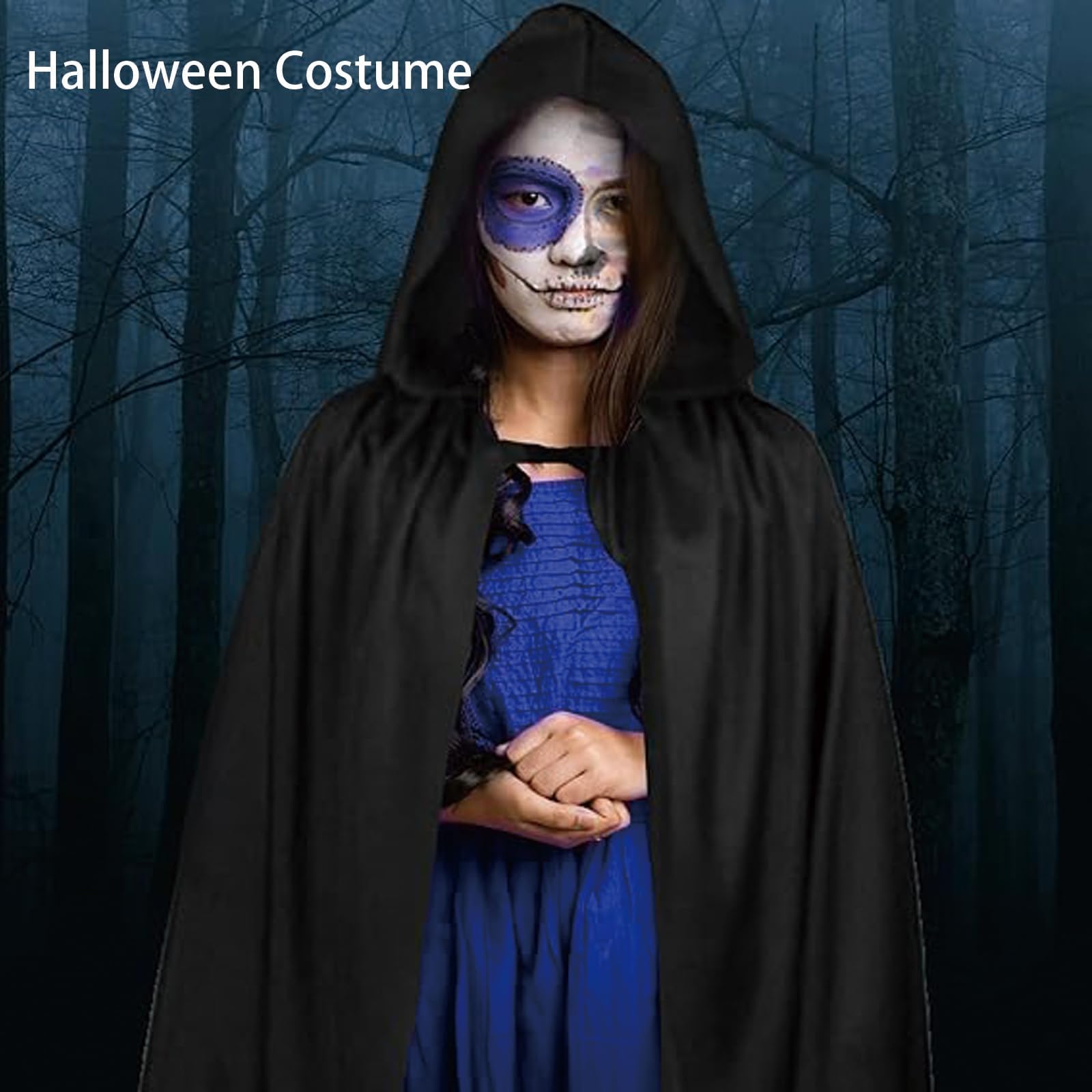 WNXBFO 140cm Black Cloak, Long Black Traitors Cloak, Vampire Cape Witch Cloak - Image 4