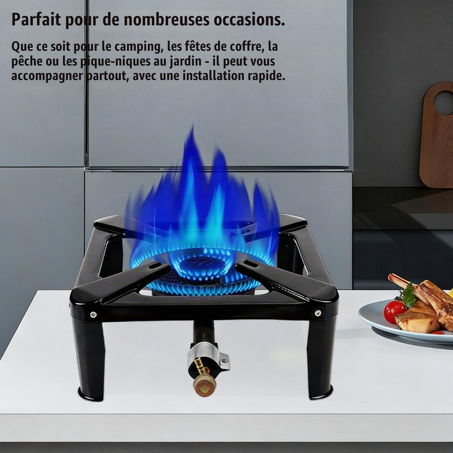 Réchaud à Gaz Portable Pour Extérieur, Équipé d'Un Tuyau Flexible De 1,5 Mètre Et d'Un Détendeur, Supportant 40 Kg, Anti-Rouille Et Stable, Idéal Pour Le Camping, Les Fêtes Et Les Pique-Niques