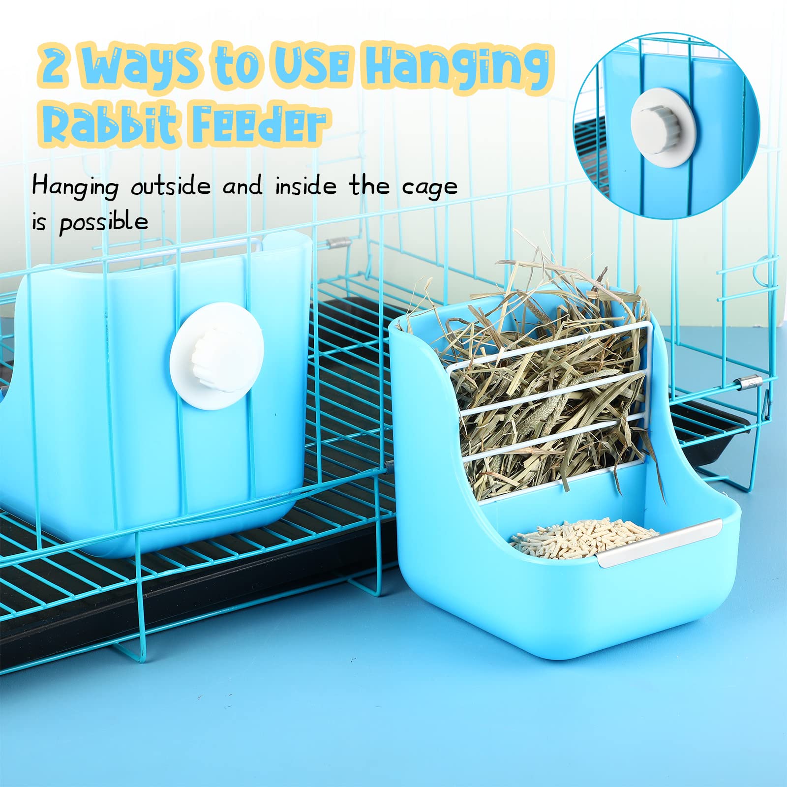 Kacctyen 4 Pcs Hay Feeder Bunny Hay Rack Manger Hay Food Bin Feeder Hanging Feeder Dispenser Double Use for Grass and Food Blue Guinea Pig Food Bowl Chinchilla Hay Holder for Small Pets - image 5