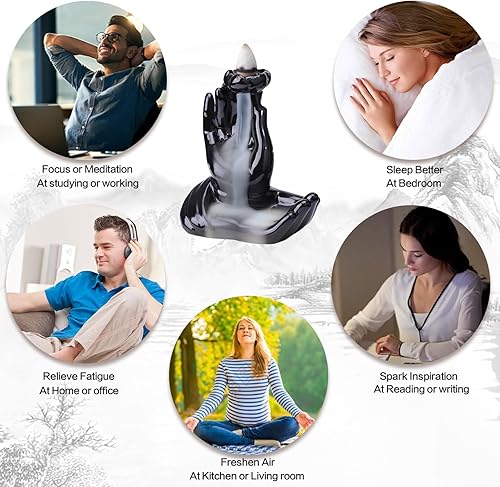 Miniatura 10 de WEWAYSMILE Buddha - Quemador de incienso de mano con reflujo, quemador de incienso en cascada, fuente de incienso de cerámica, soporte de incienso