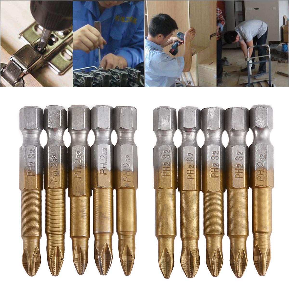 6er Set Kreuzschlitz-Bits Magnetisch – PH1 & PH2, 150 Mm Länge, 6,35 Mm Sechskantschaft Für Akku-Schrauber