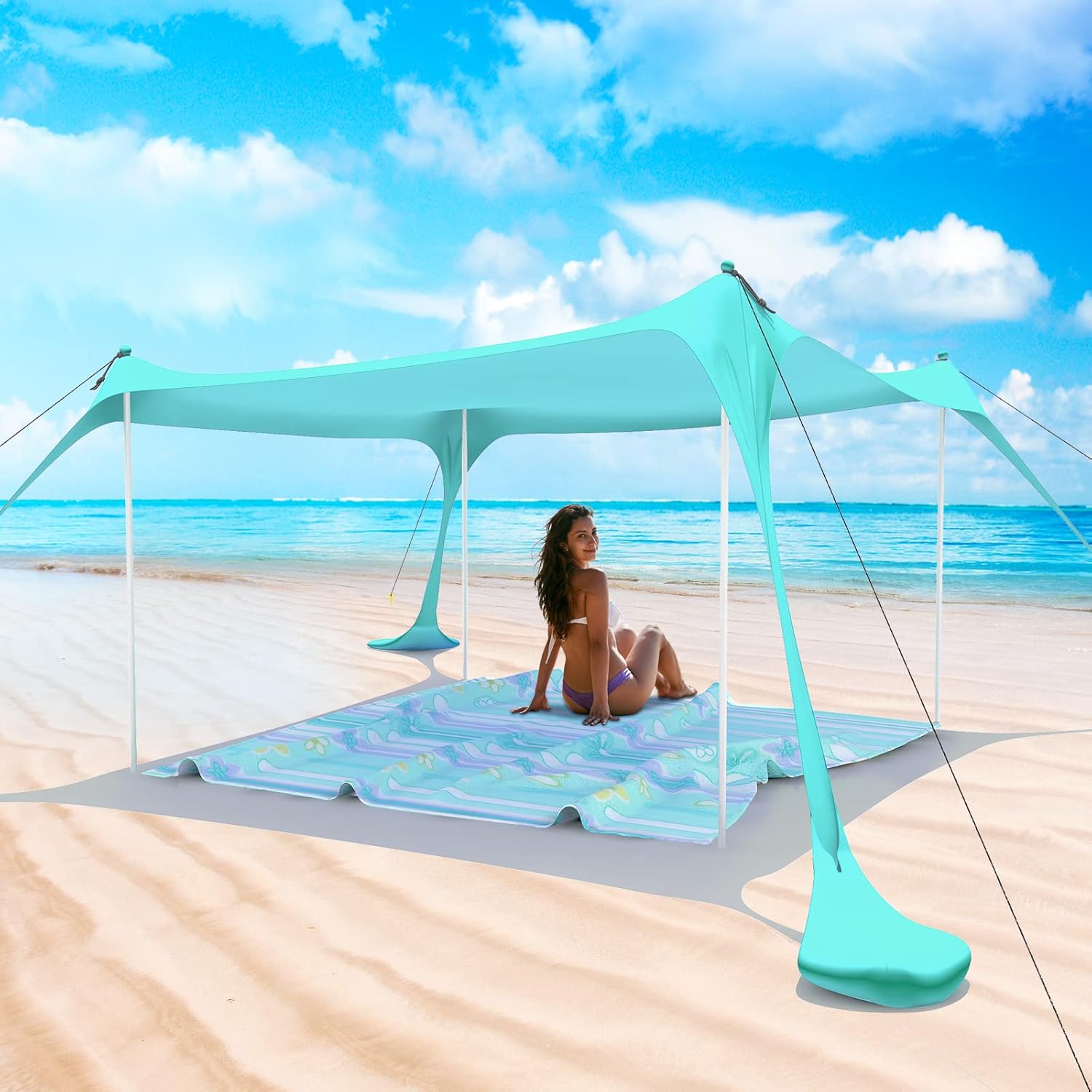 Beach Tent Pop Up Shade Canopy Sun Shelter UPF50+ with 2 Stability Poles/Carry Bag/Ground Pegs/Sand Shovel/Windproof Ropes Portable Outdoor Family Sunshade for Beach Camping (Turquoise, 7×7FT) Beach Tent Pop Up Shade Canopy Sun Shelter UPF50+ with 2 Stability Poles/Carry Bag/Ground Pegs/Sand Shovel/Windproof Ropes Portable Outdoor Family Sunshade for Beach Camping (Turquoise, 7×7FT)