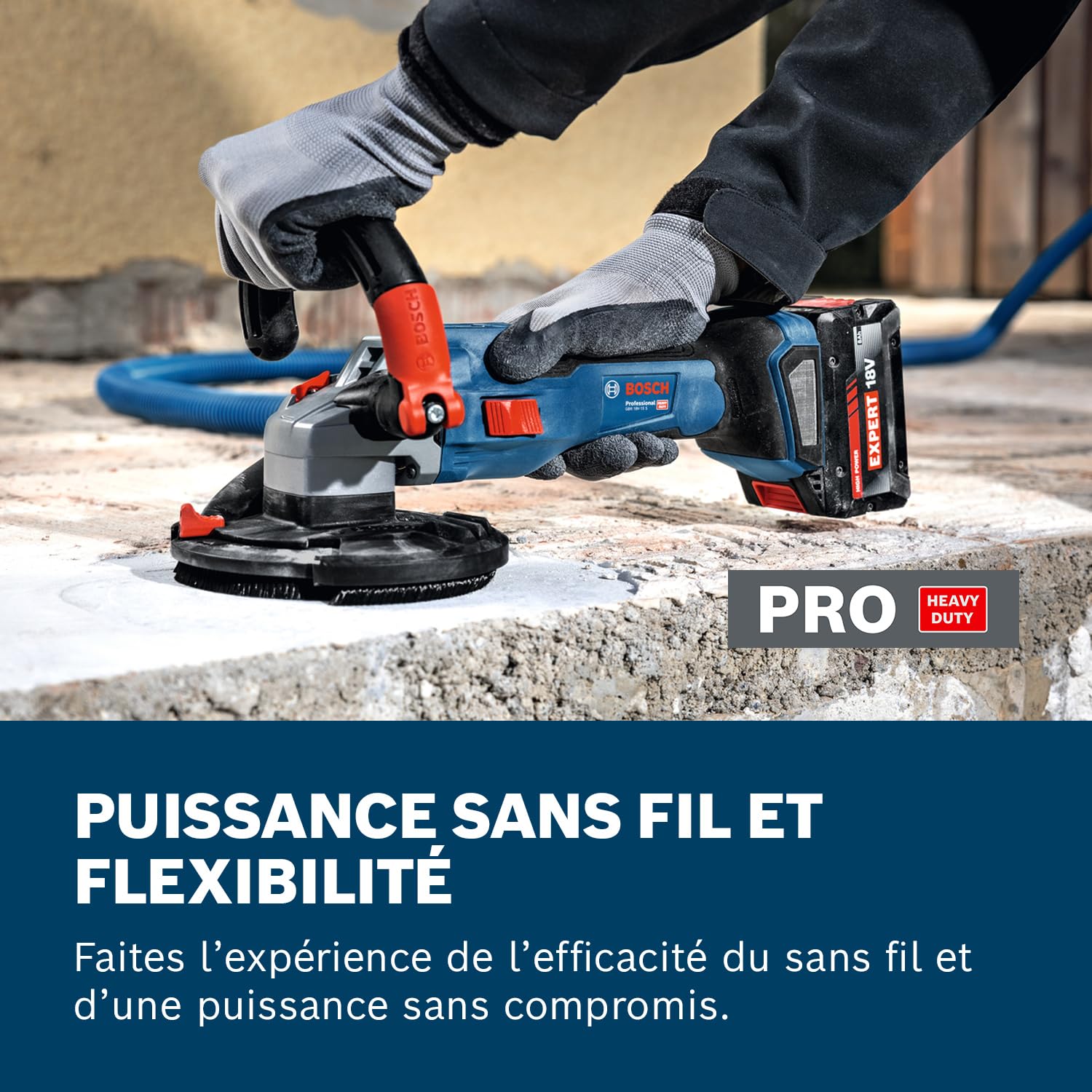 Bosch Professional 18V System ponceuse à béton sans-fil GBR 18V-15 S (avec L-BOXX 238, meule assiette diamantée, clé à ergots, brosse couronne de rechange en deux parties)