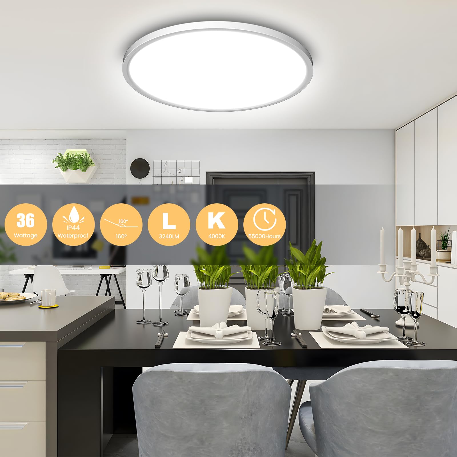Sky Angle Plafoniera LED Smart 45cm 35W 4200lm - Dimmerabile Con Matter, Alexa, Google Home, Per Camera E Cucina - 3