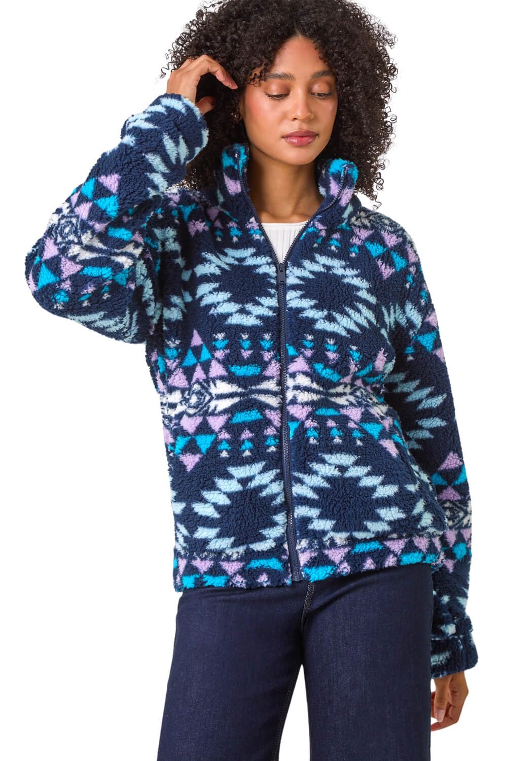 Roman Originals Women's Midnight Soft Sherpa Fleece Jacket For Uk - Autumn Everyday Winter Holiday Pull-On Comfy Soft Vacation Work Teddy Coat - Size 20