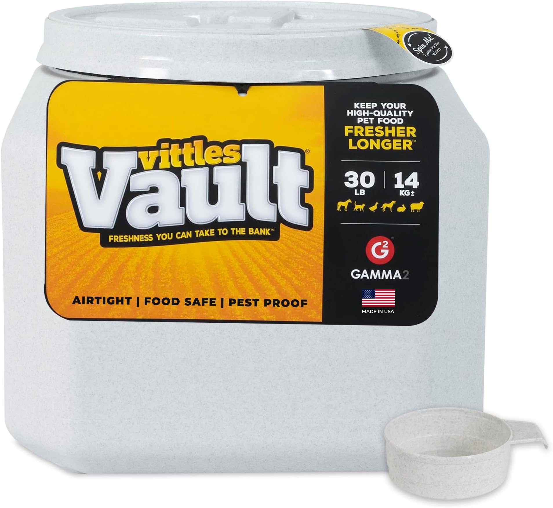 Vittles Vault Dog Food Storage Container with Airtight Lid, holds up to 25-30 Pounds of Dry Pet Food, Cat Kibble and Bird Feed, BPA Free, Made in USA