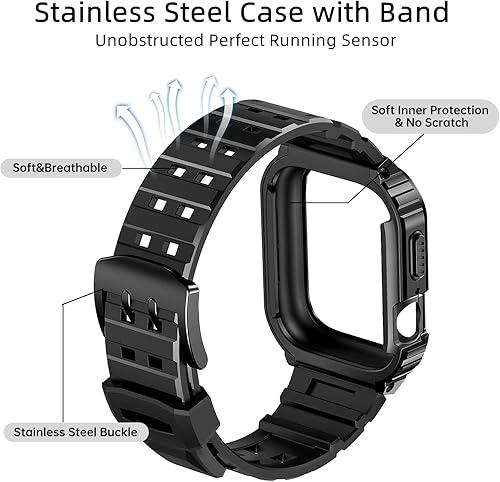 Miniatura 6 de SUPLINK Caja y correas de acero inoxidable compatibles con Apple Watch Band de 1.732 pulgadas (1.732 in) para hombres, carcasa protectora resistente