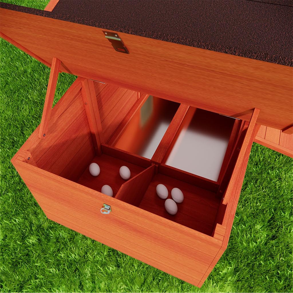 68" Large Wooden Chicken Coop for 4-6 Chickens, Outdoor Hen House with 4 Nesting Boxes, Leakproof Tray and Ventilation, Insulated Weatherproof Chicken Cage for Farm, Backyard