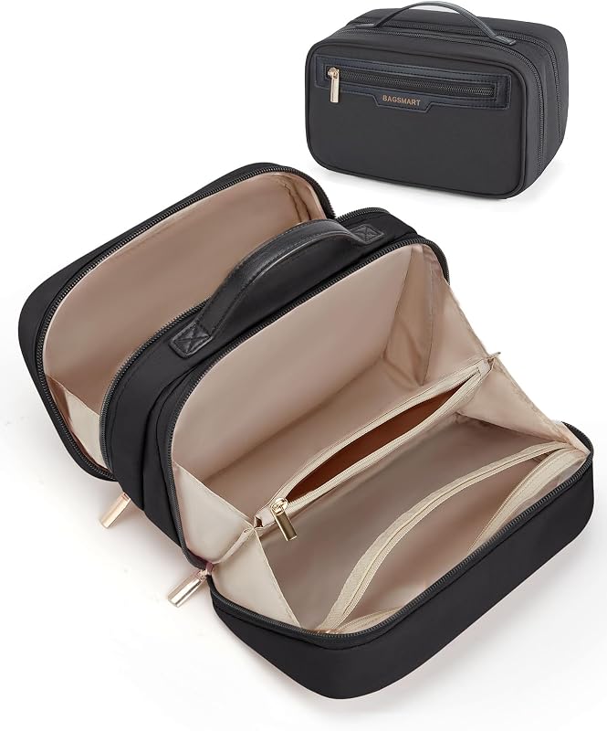 Necessaire de maquiagem BAGSMART com múltiplos compartimentos, preta