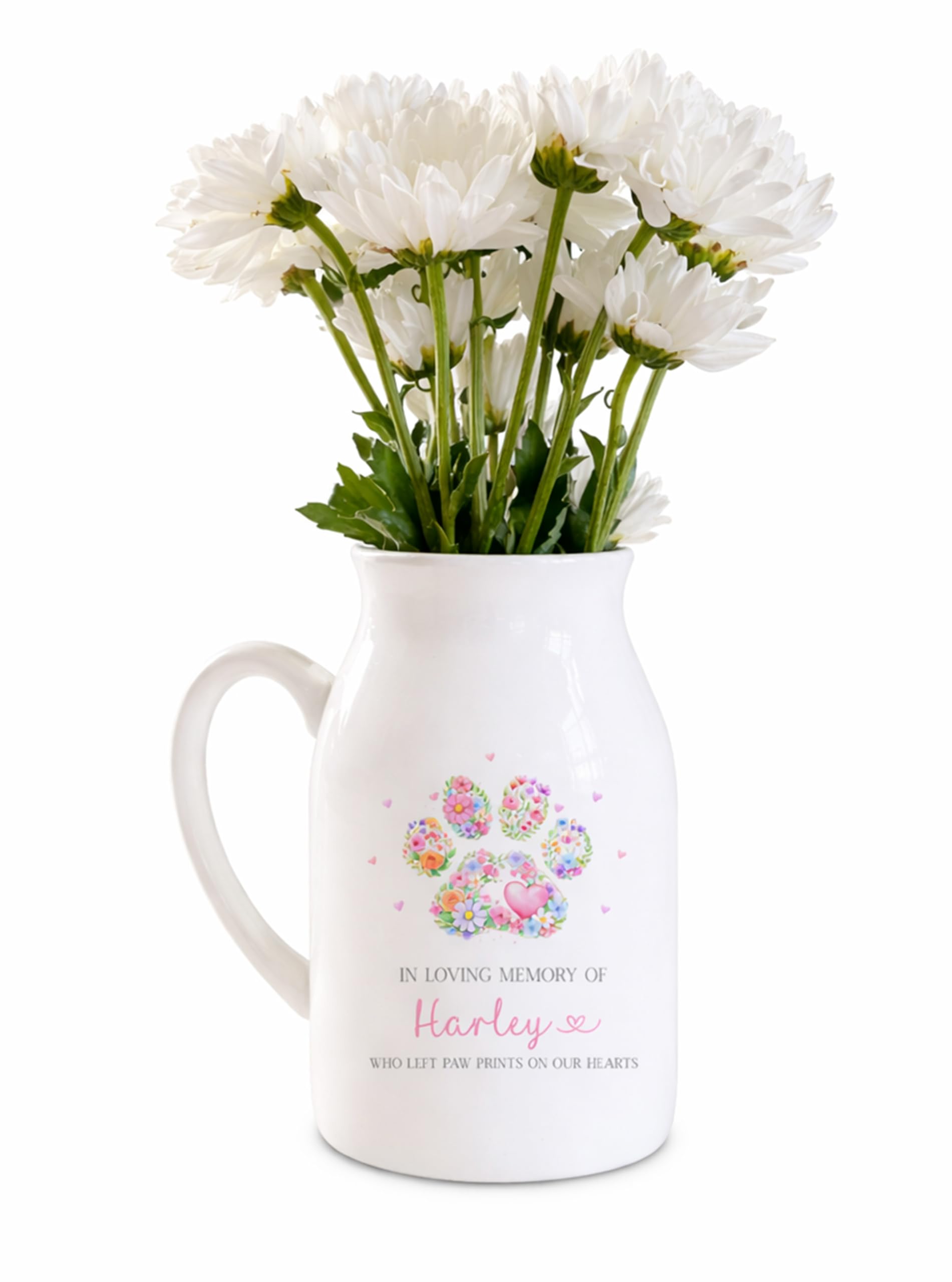 Uniquepgifts White Personalised Pet Memorial Gift – Pet Loss Vase, Dog Cat Remembrance Keepsake, In Loving Memory Flower Jug 12.5Cm