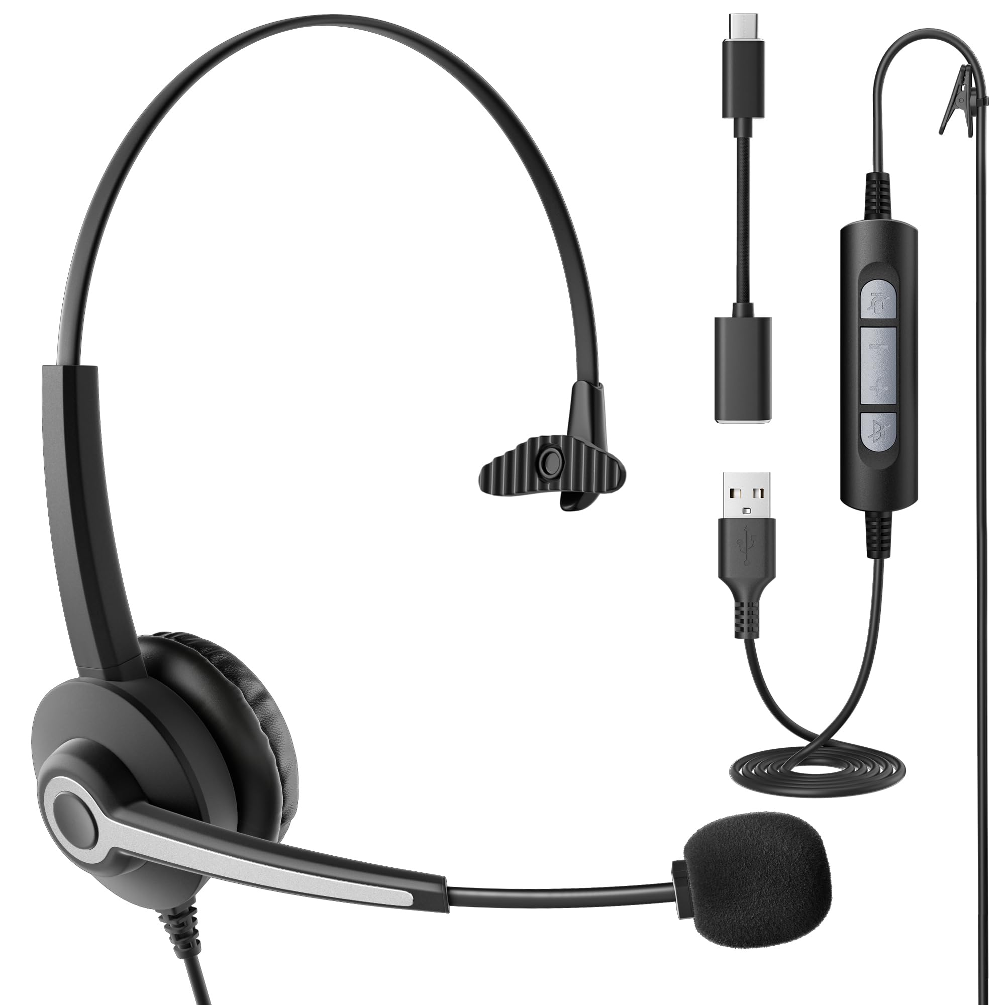 Amazon.co.jp: Wantek ヘッドセット USB Type-C 片耳 ノイズキャンセ