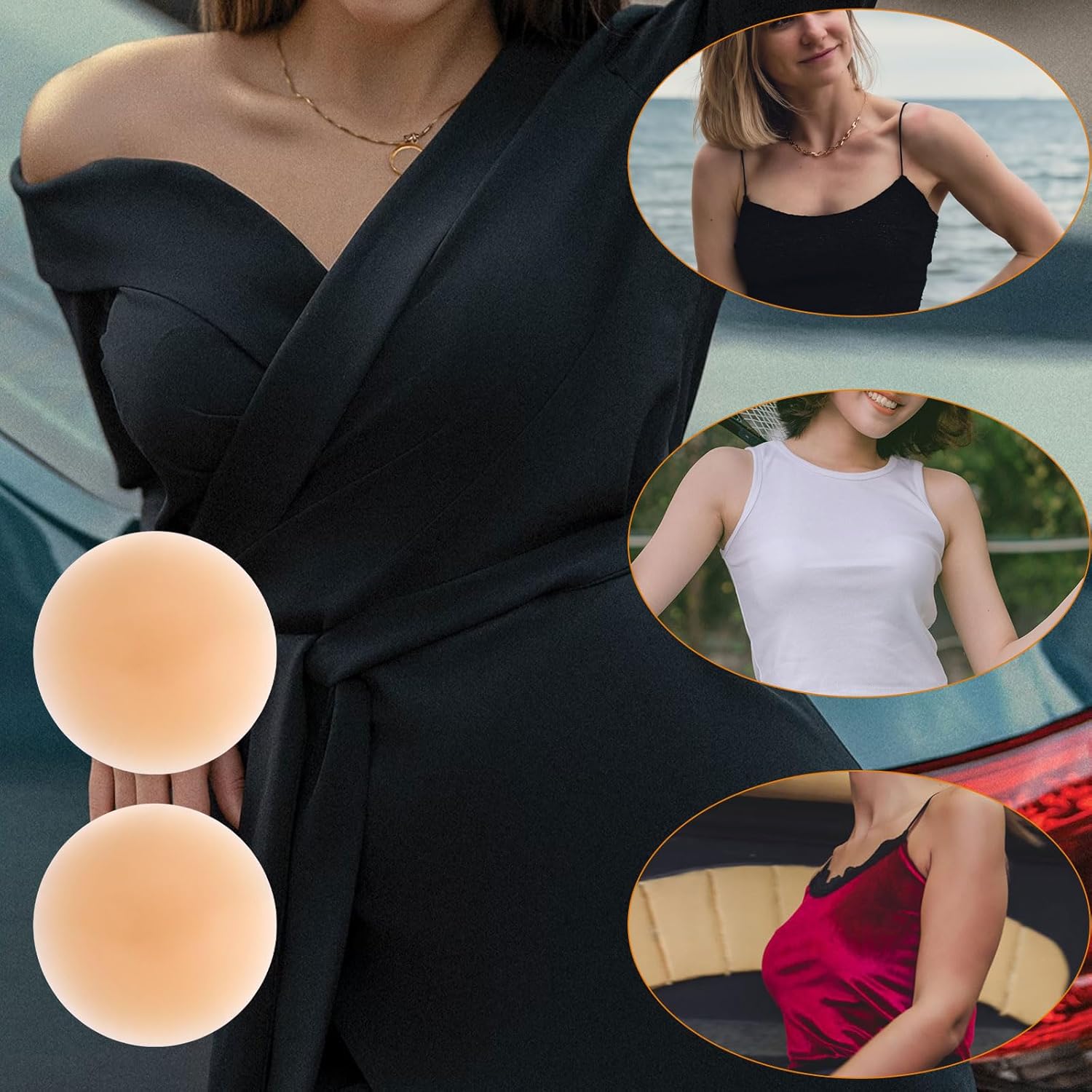 BOXOB 2pcs Silicone Nipple Cover, Reusable Pasties No Show Waterproof Nipple Pads Adhesive Breast Cover Patch Protectors for Women - Image 6