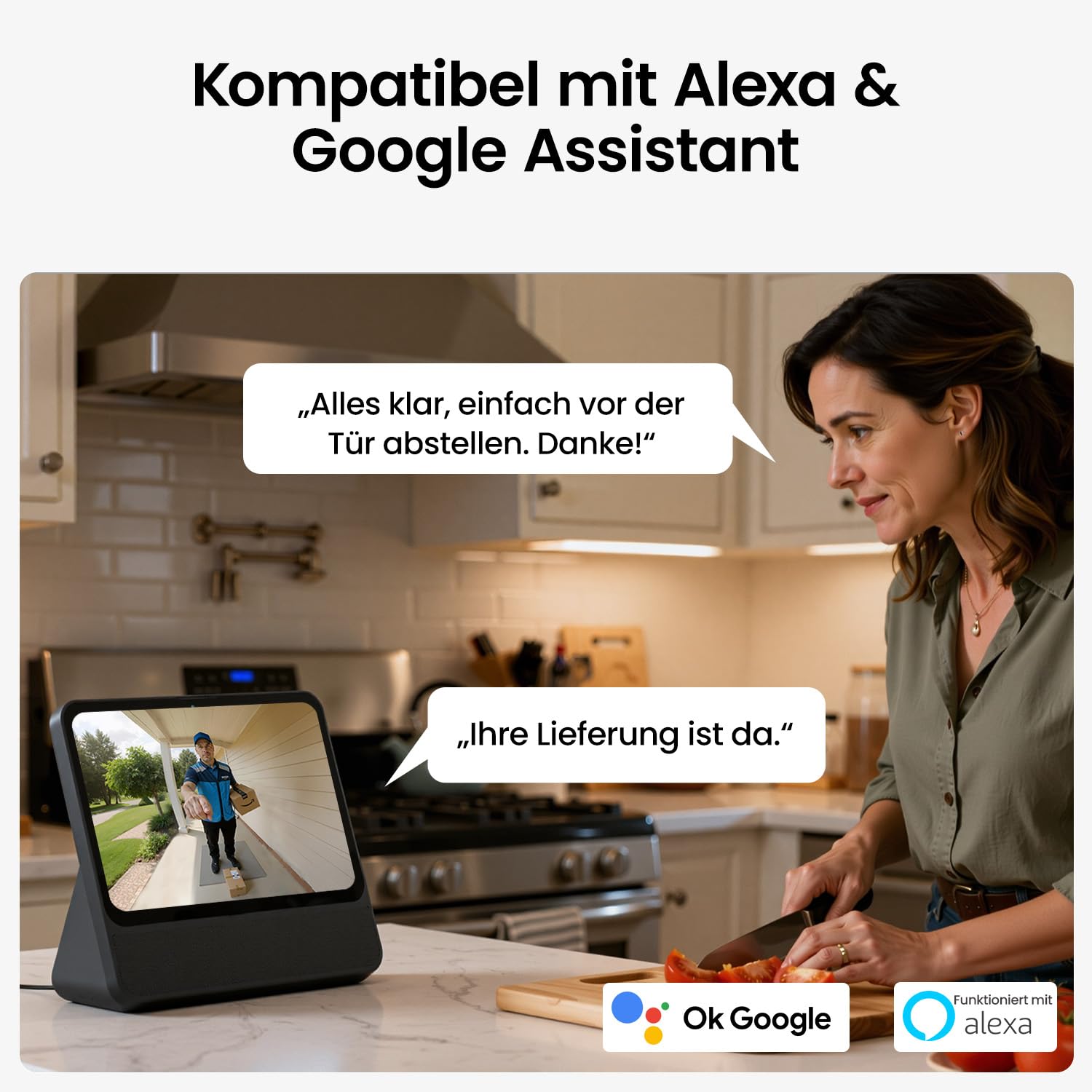 aosu 2K HD Türklingel mit Kamera Kabellos, Smarte Video Türklingel mit Gong, 170° Weitwinkel, PIR-Bewegungserkennung und Paketdetektion, Nachtsicht, 2-Wege-Audio, 2,4GHz WLAN, Kompatibel mit Alexa