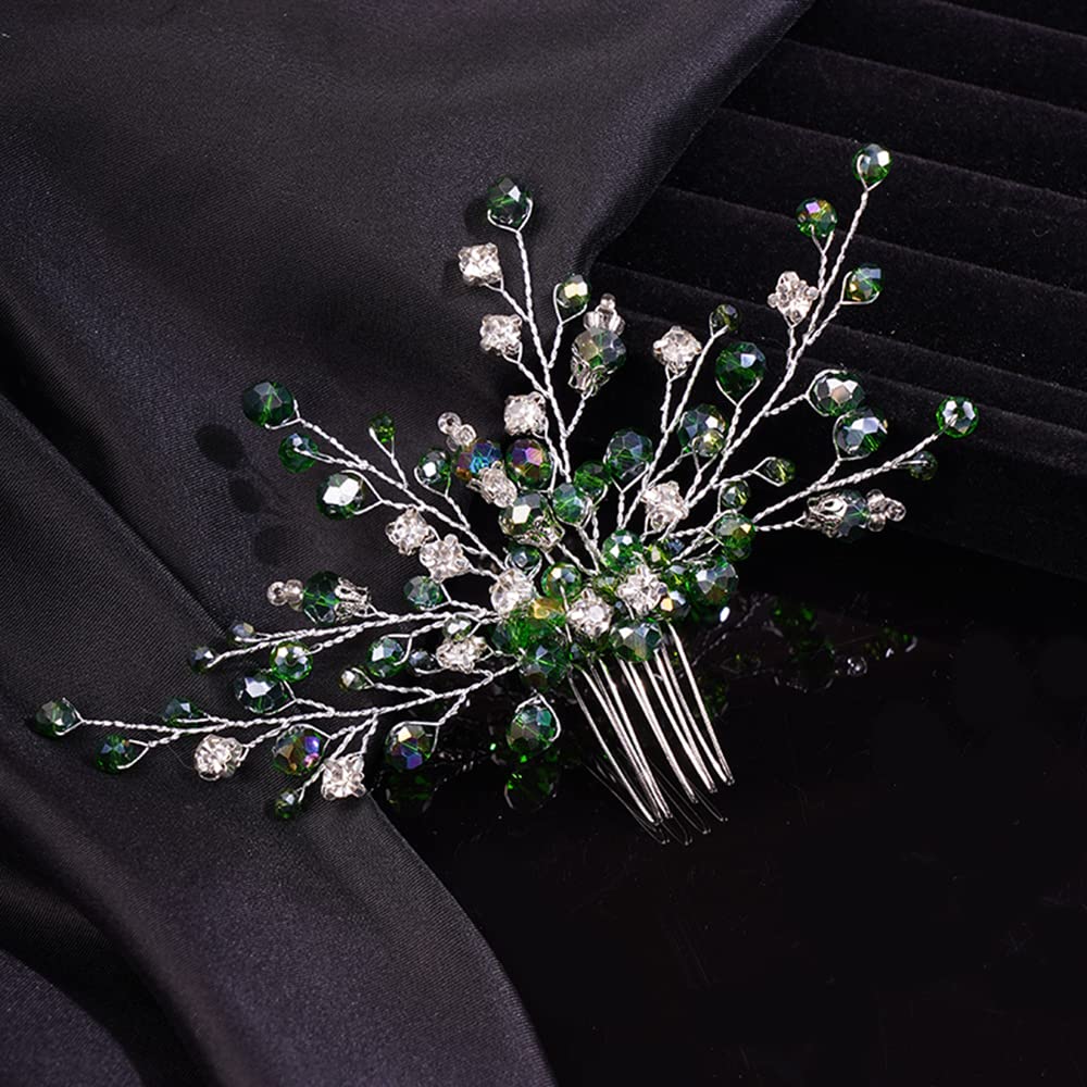 Amazon.com : Teyglen Bridal Green Crystal Hair Comb  display picture 1