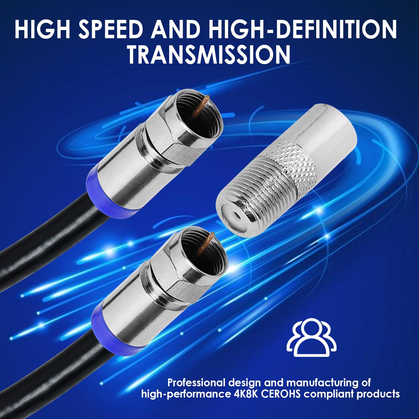 brileze RG6 Coaxial Cable 1M, High-Speed Digital TV Aerial & Broadband Cable with Compression Connectors (F Male to F Male) - Image 2