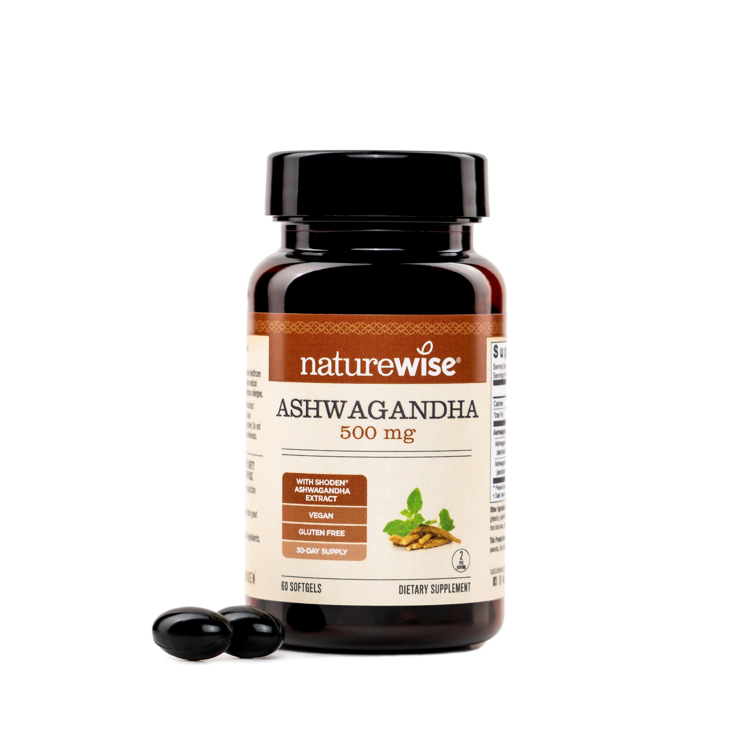 NatureWise Ashwagandha 500mg - Made with Shoden Ashwagandha - 60 Softgels