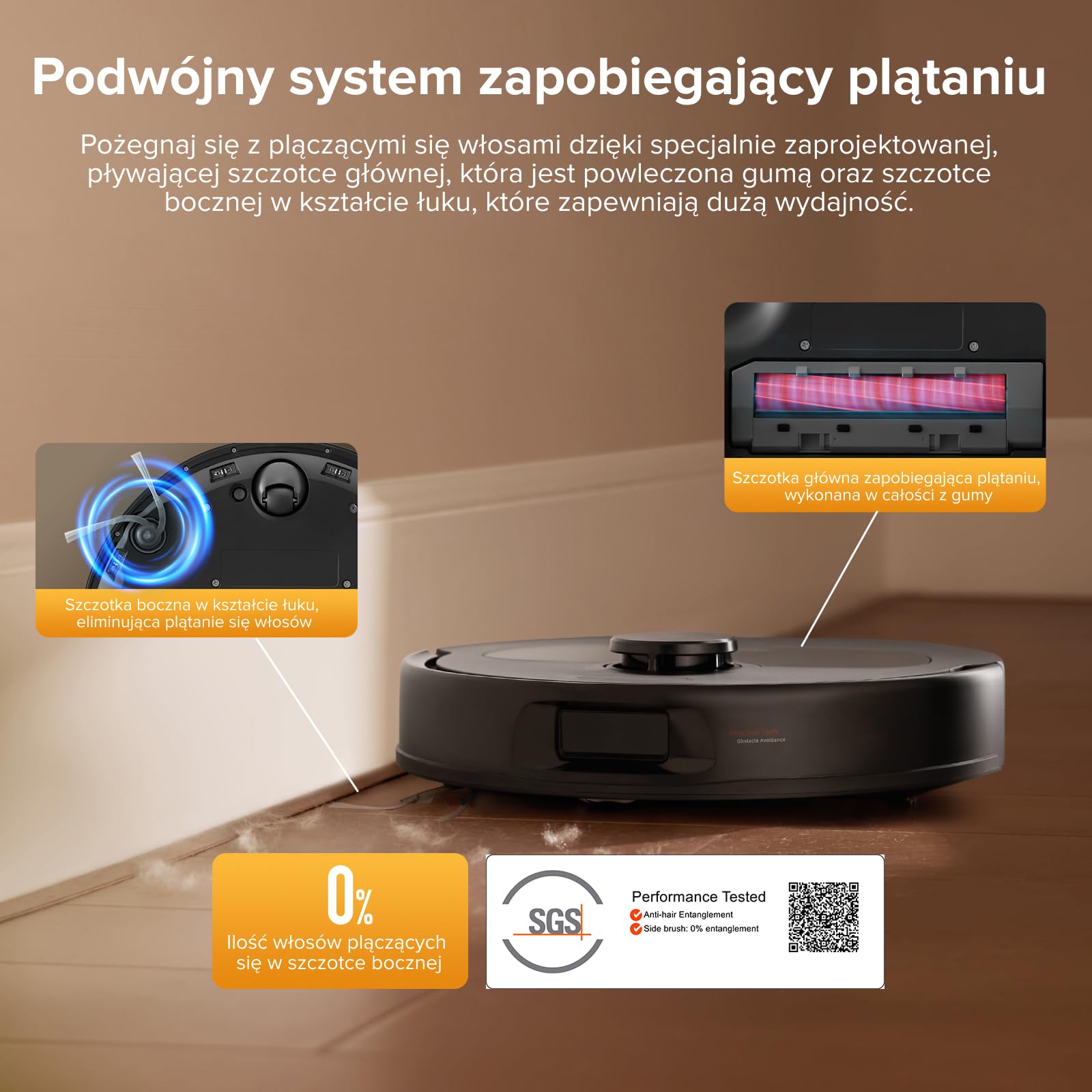 roborock QV 35A robot odkurzający, 8000Pa HyperForce, wielofunkcyjna stacja, mop obrotowy 200 obr./min i podnośnik 10 mm, zapobieganie splątaniu, unikanie przeszkód, mapowanie, aplikacja