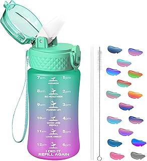 OLDLEY Kids Water Bottle for School, 12 oz (Straw Lid) BPA-Free Reusable Leak-proof Durable Tritan Plastic Water Bottles with One-handed Opening Straw Lids, Anti-dust Spout Cover (Green-Purple)