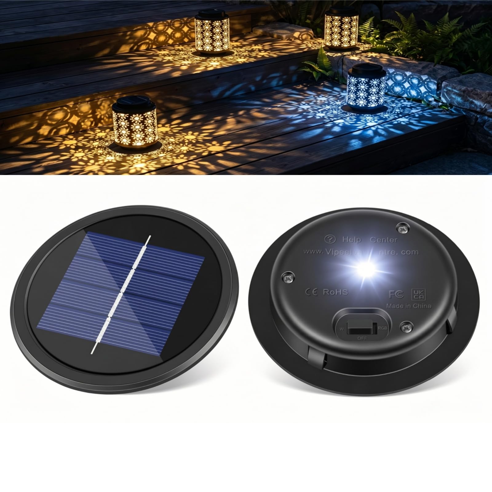 HELESIN Solar Lights Replacement Top, 9 cm Solar Lights Replacement Parts with Warm and Coloured Light, IP44 Waterproof Solar LED Replacements, Solar Panel for Garden Light, Solar Lamps, Lantern