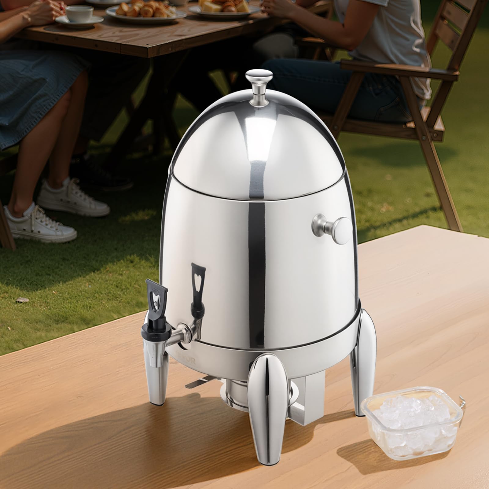 VEVOR Dispensador de Bebidas de Acero Inoxidable 12 L con Quemador de Alcohol, para Café, Té y Agua Caliente, con Grifo para Hielo, Ideal para Restaurantes, Hoteles y Fiestas, 280 x 280 x 520 mm